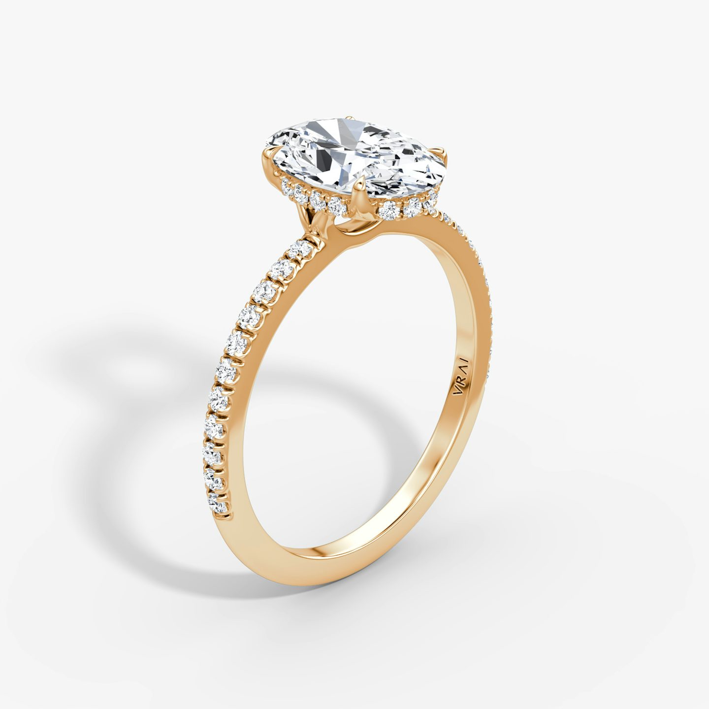 The Signature | Oval | 14k | Rose Gold | bandAccent: Pavé | bandWidth: standard | hiddenHalo: yes | diamondOrientation: vertical | caratWeight: other