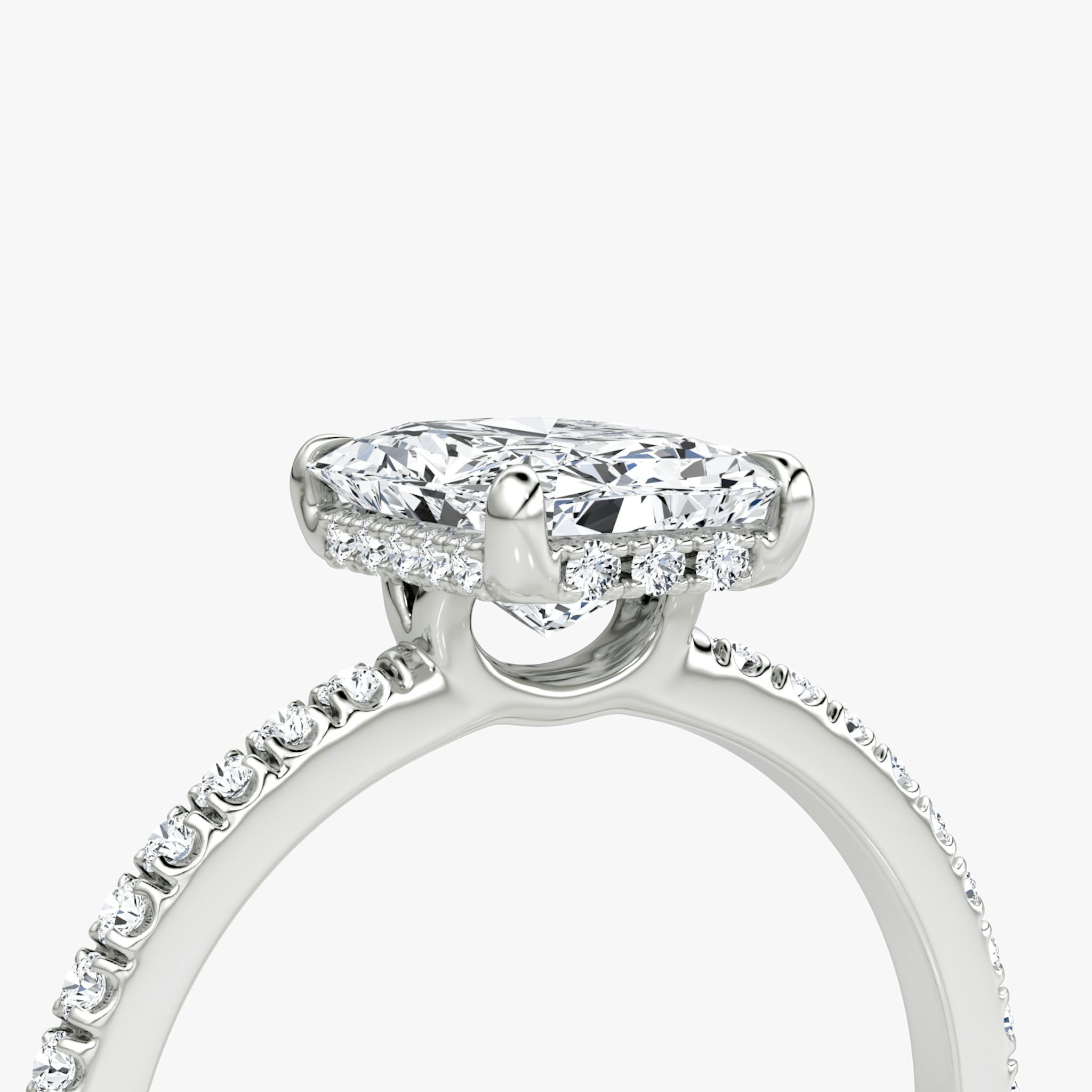 The Signature | Radiant | 18k | White Gold | bandAccent: Pavé | bandWidth: standard | hiddenHalo: yes | diamondOrientation: vertical | caratWeight: other