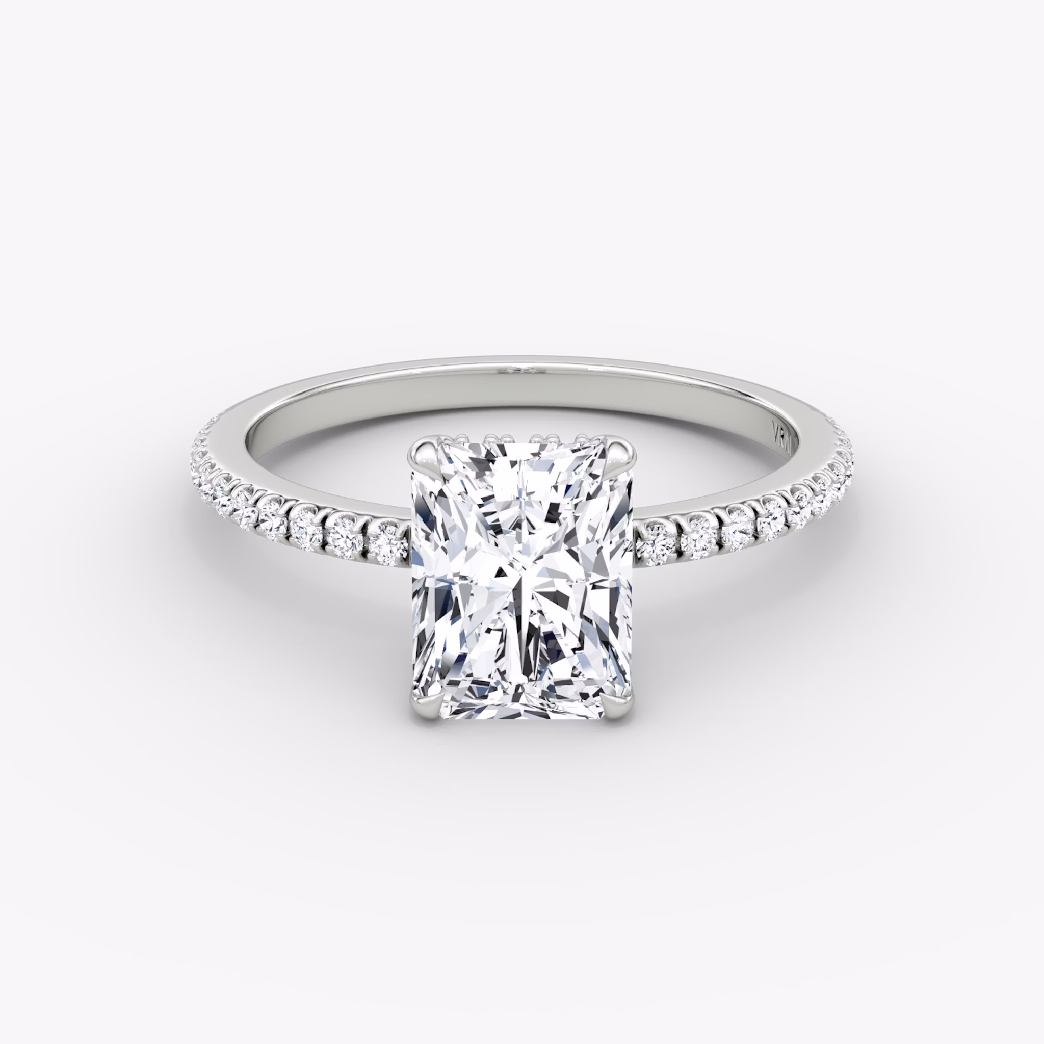 The Signature | Radiant | 18k | White Gold | bandAccent: Pavé | bandWidth: standard | hiddenHalo: yes | diamondOrientation: vertical | caratWeight: other