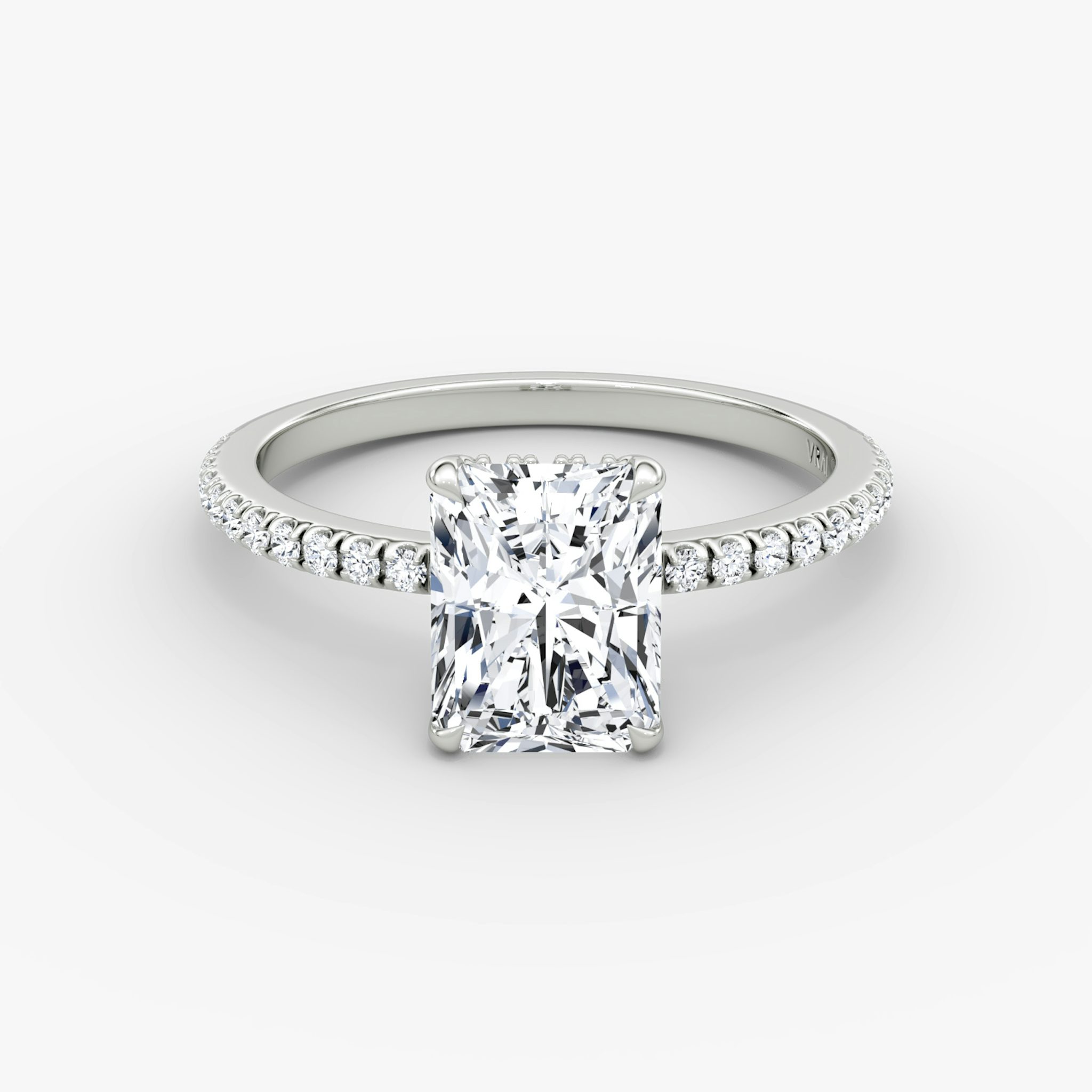 The Signature | Radiant | 18k | White Gold | bandAccent: Pavé | bandWidth: standard | hiddenHalo: yes | diamondOrientation: vertical | caratWeight: other