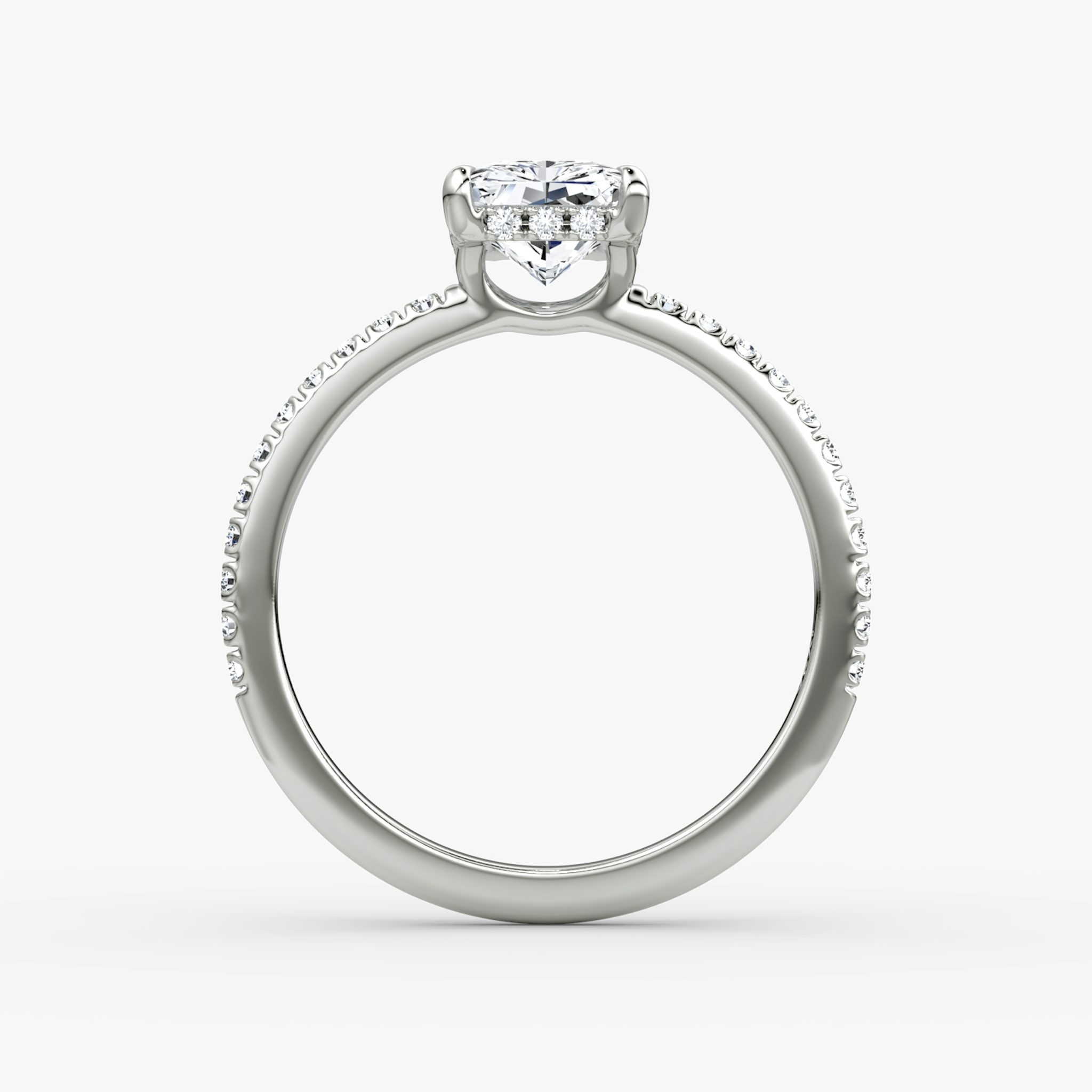 The Signature | Radiant | 18k | White Gold | bandAccent: Pavé | bandWidth: standard | hiddenHalo: yes | diamondOrientation: vertical | caratWeight: other