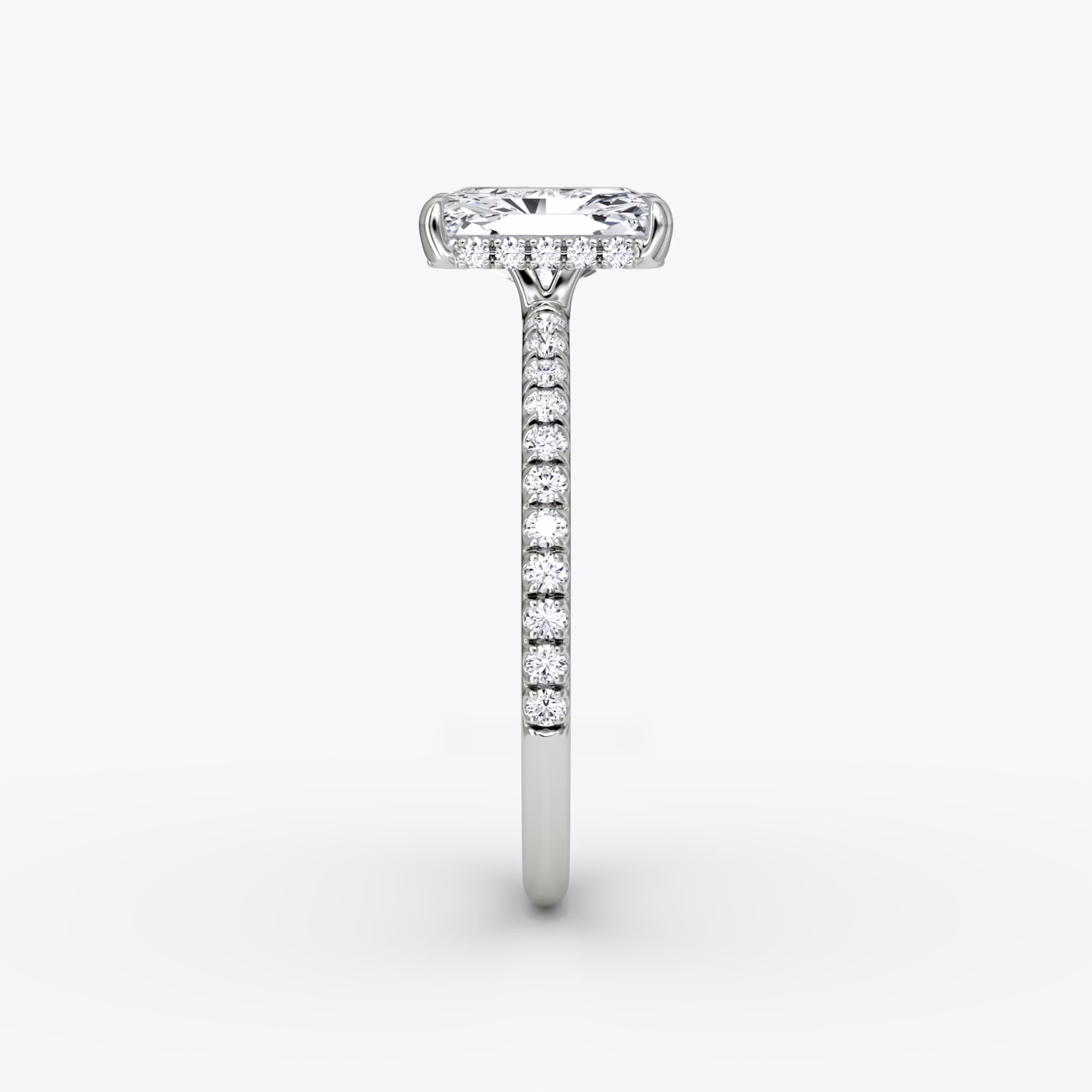 The Signature | Radiant | 18k | White Gold | bandAccent: Pavé | bandWidth: standard | hiddenHalo: yes | diamondOrientation: vertical | caratWeight: other