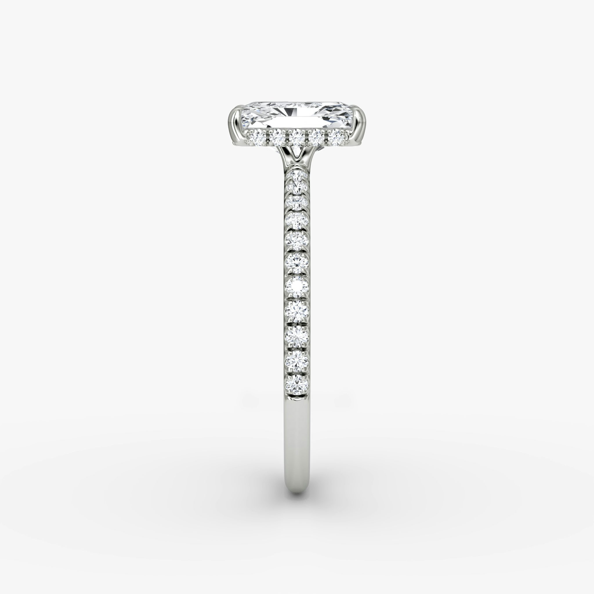 The Signature | Radiant | 18k | White Gold | bandAccent: Pavé | bandWidth: standard | hiddenHalo: yes | diamondOrientation: vertical | caratWeight: other