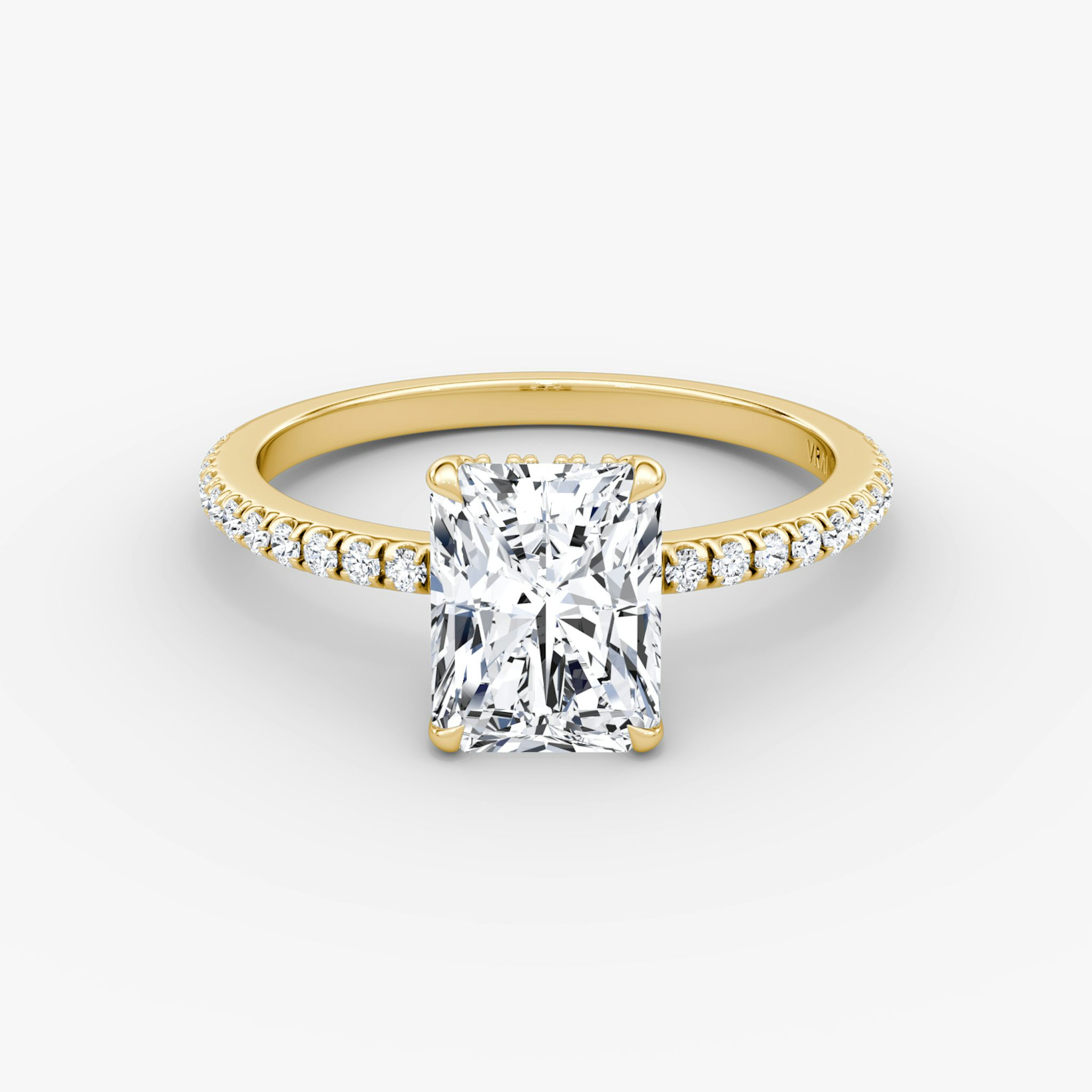 The Signature | Radiant | 18k | Yellow Gold | bandAccent: Pavé | bandWidth: standard | hiddenHalo: yes | diamondOrientation: vertical | caratWeight: other