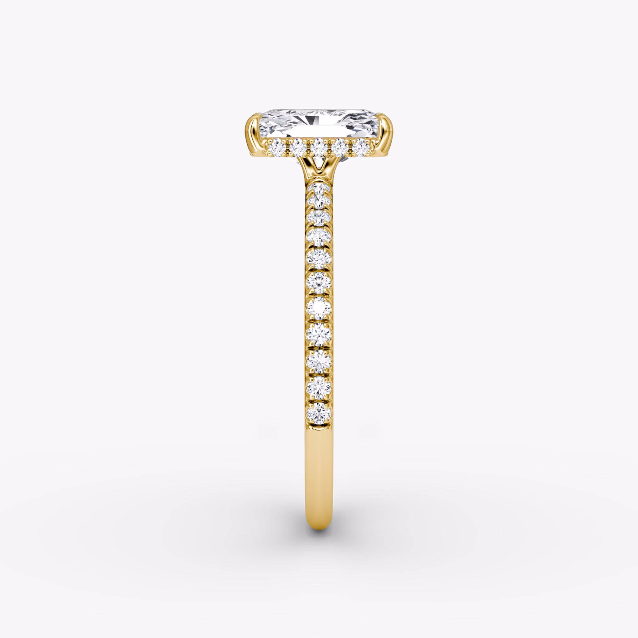 The Signature | Radiant | 18k | Yellow Gold | bandAccent: Pavé | bandWidth: standard | hiddenHalo: yes | diamondOrientation: vertical | caratWeight: other