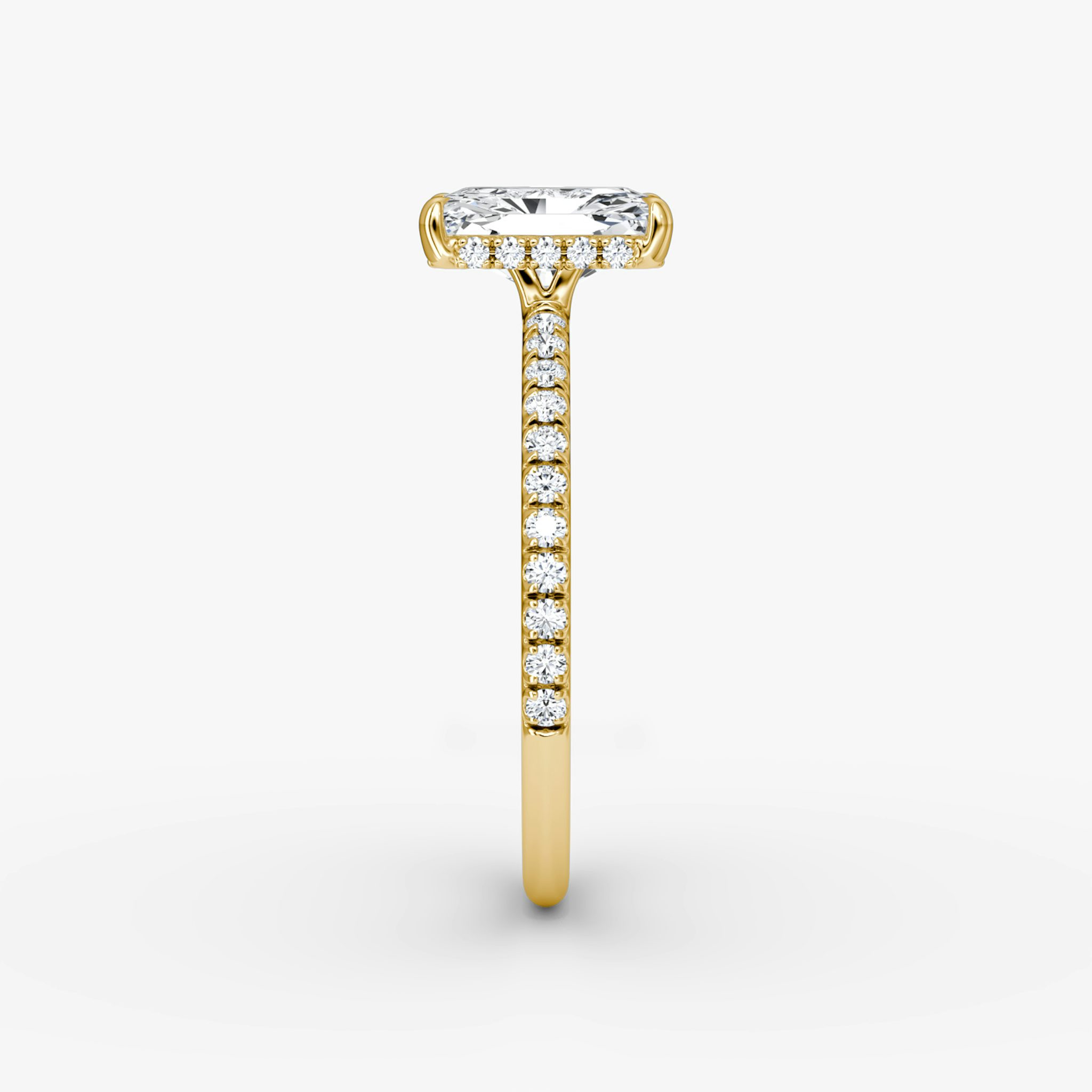 The Signature | Radiant | 18k | Yellow Gold | bandAccent: Pavé | bandWidth: standard | hiddenHalo: yes | diamondOrientation: vertical | caratWeight: other