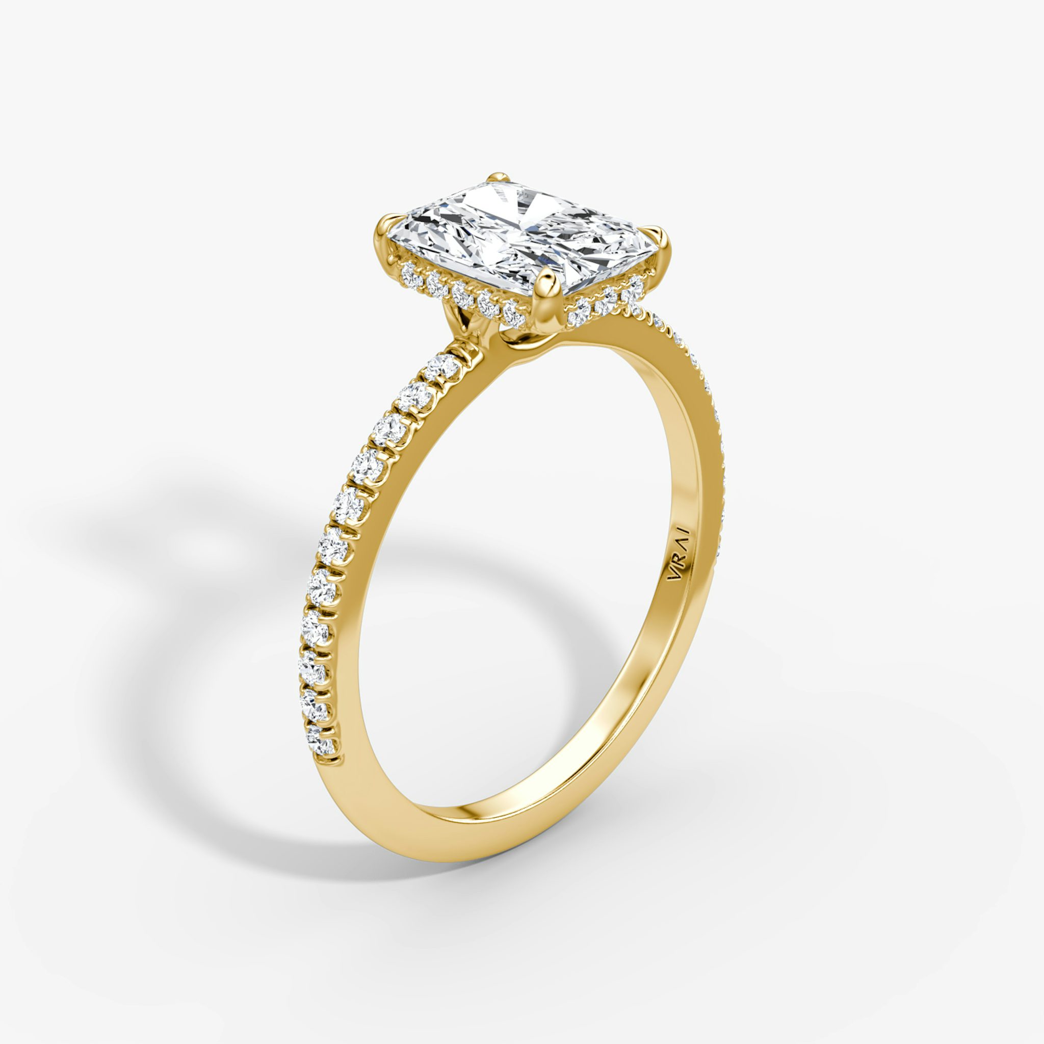 The Signature | Radiant | 18k | Yellow Gold | bandAccent: Pavé | bandWidth: standard | hiddenHalo: yes | diamondOrientation: vertical | caratWeight: other