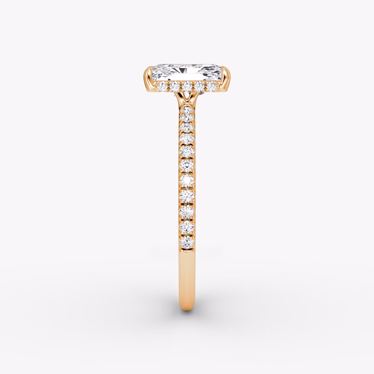 The Signature | Radiant | 14k | Rose Gold | bandAccent: Pavé | bandWidth: standard | hiddenHalo: yes | diamondOrientation: vertical | caratWeight: other
