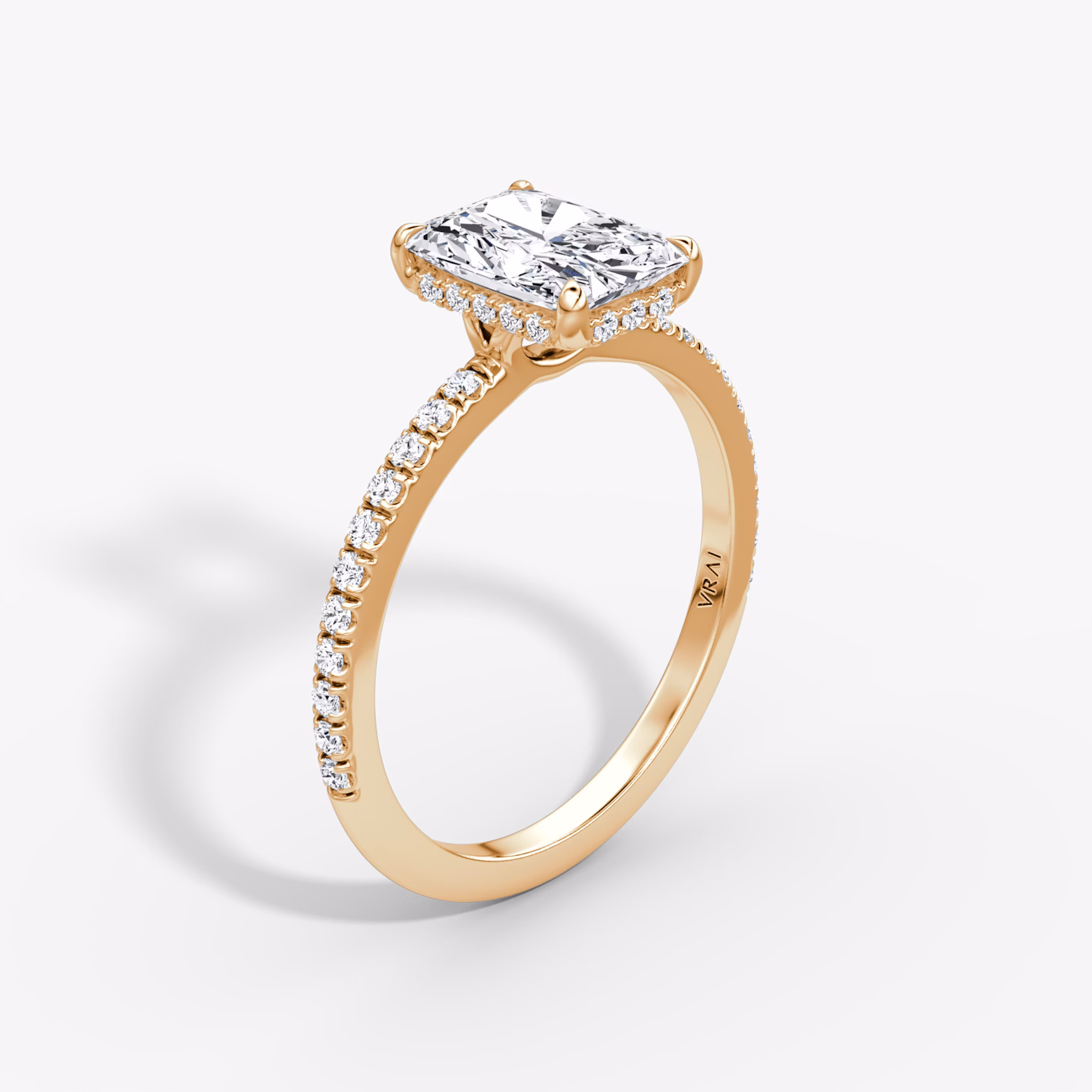 The Signature | Radiant | 14k | Rose Gold | bandAccent: Pavé | bandWidth: standard | hiddenHalo: yes | diamondOrientation: vertical | caratWeight: other