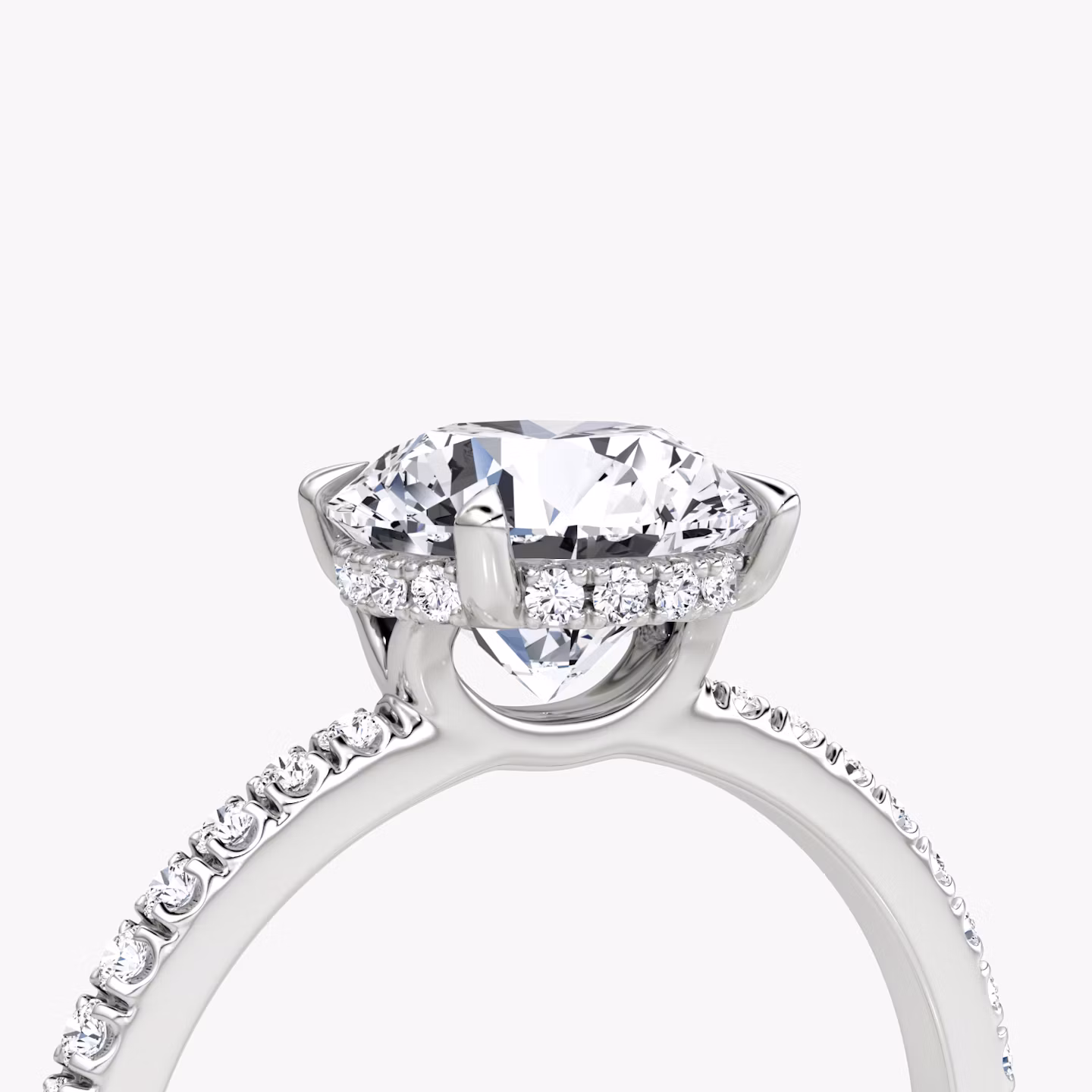 The Signature | Round Brilliant | 18k | White Gold | bandAccent: Pavé | bandWidth: standard | caratWeight: 1.5ct | hiddenHalo: yes | diamondOrientation: vertical
