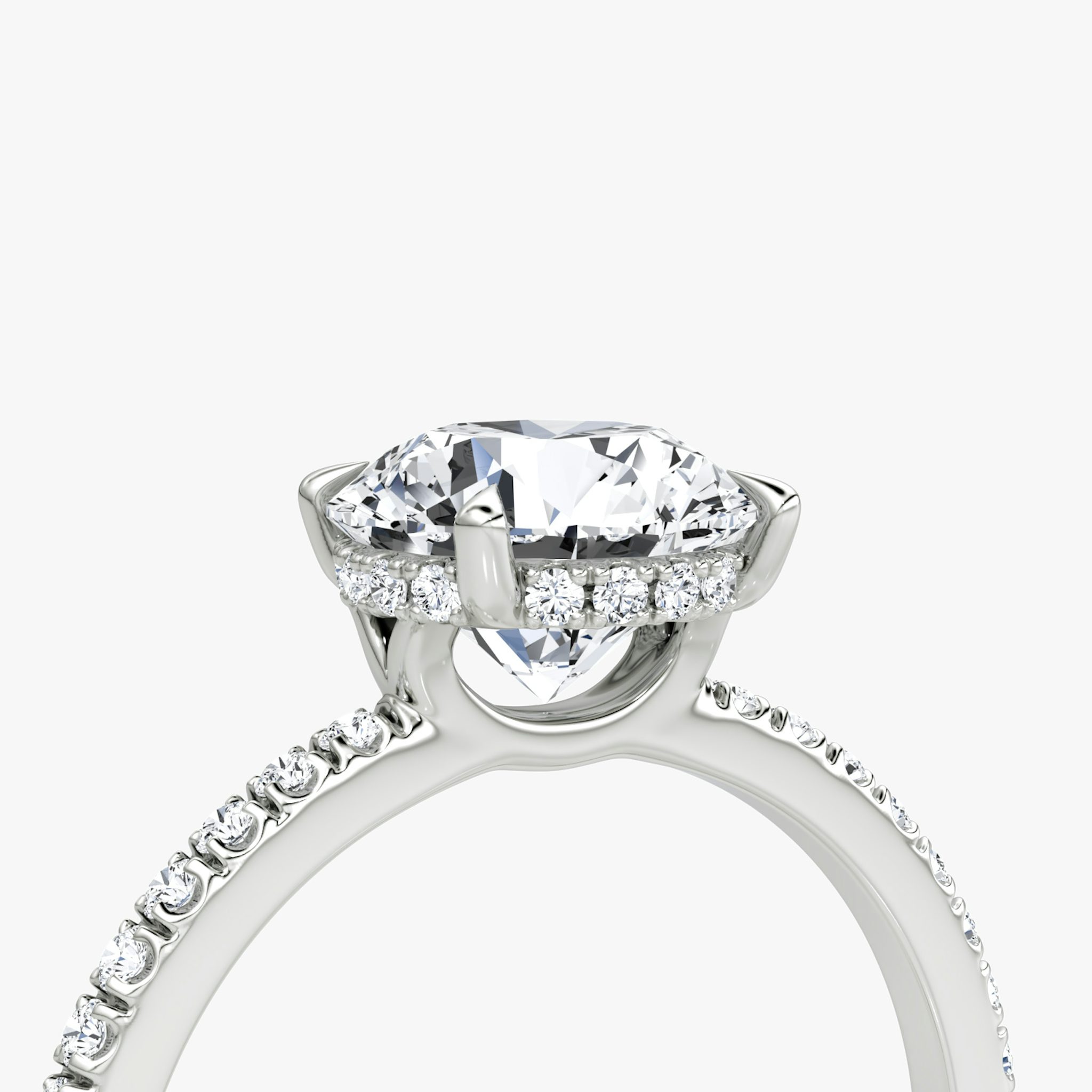 The Signature | Round Brilliant | 18k | White Gold | bandAccent: Pavé | bandWidth: standard | caratWeight: other | hiddenHalo: yes | diamondOrientation: vertical
