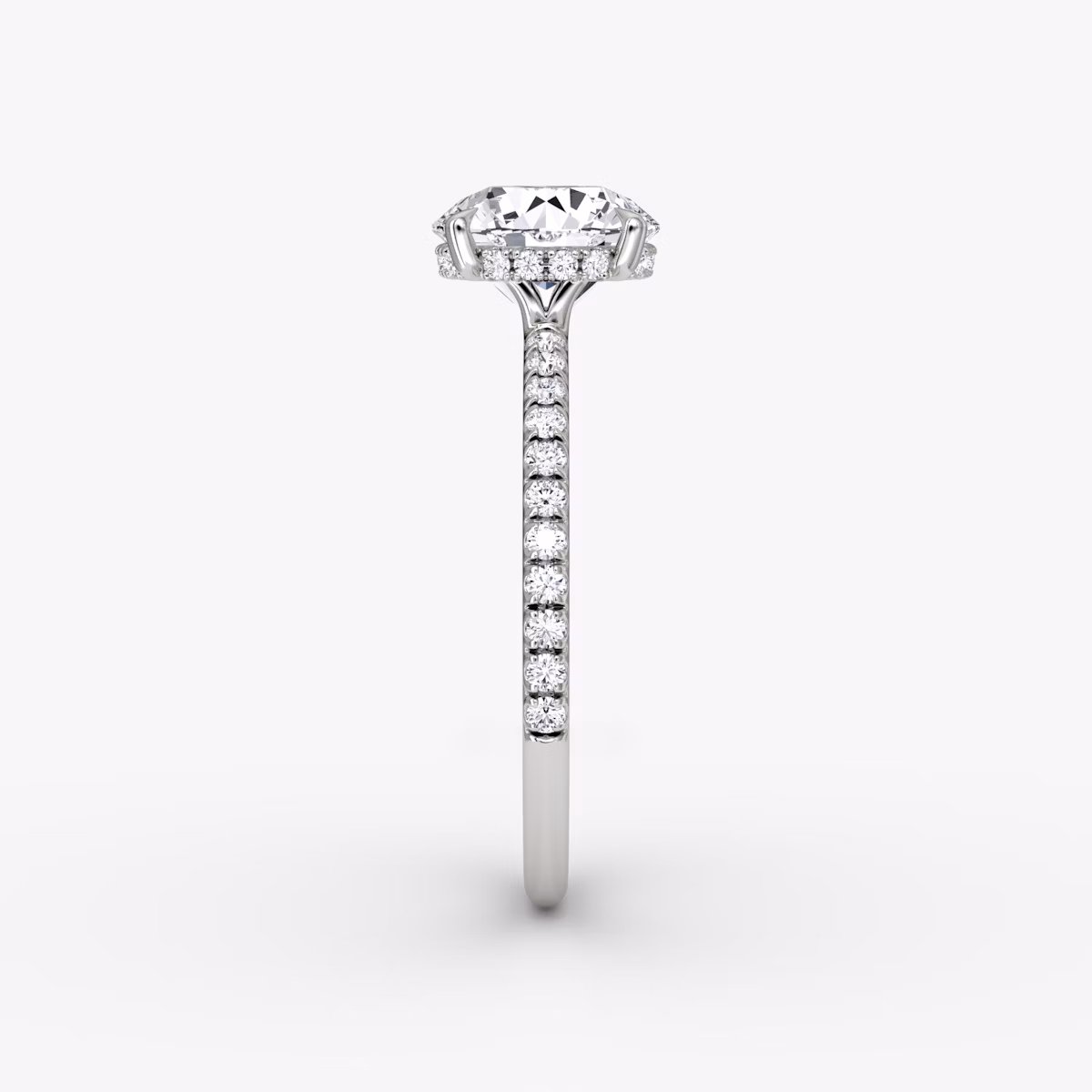 The Signature | Round Brilliant | 18k | White Gold | bandAccent: Pavé | bandWidth: standard | caratWeight: other | hiddenHalo: yes | diamondOrientation: vertical