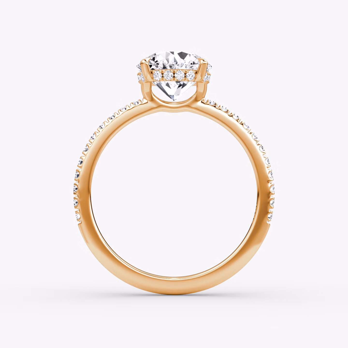 The Signature | Round Brilliant | 14k | Rose Gold | bandAccent: Pavé | bandWidth: standard | caratWeight: 1.5ct | hiddenHalo: yes | diamondOrientation: vertical