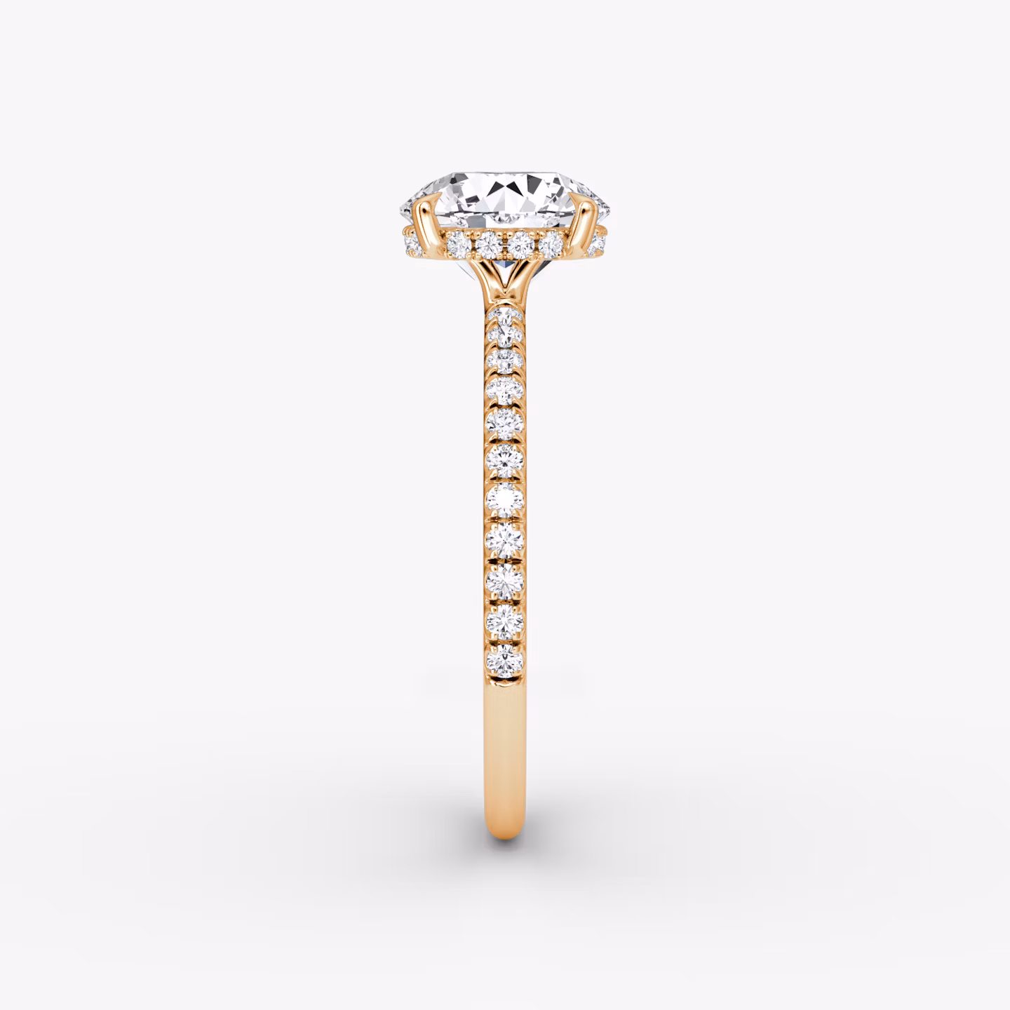 The Signature | Round Brilliant | 14k | Rose Gold | bandAccent: Pavé | bandWidth: standard | caratWeight: 1.5ct | hiddenHalo: yes | diamondOrientation: vertical