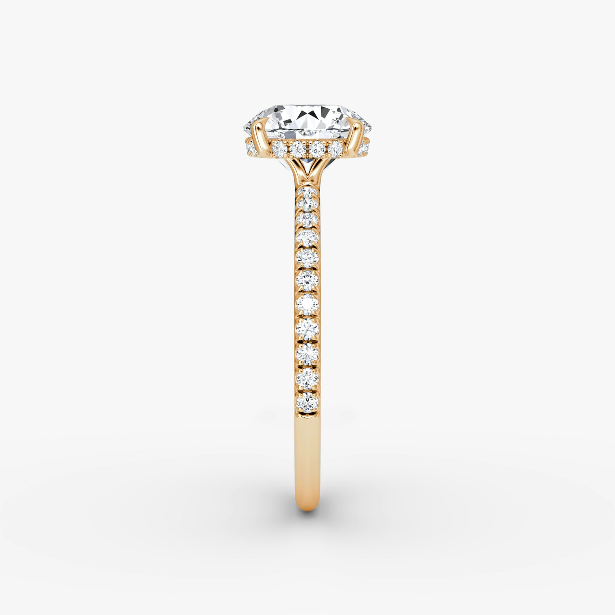 The Signature | Round Brilliant | 14k | Rose Gold | bandAccent: Pavé | bandWidth: standard | caratWeight: other | hiddenHalo: yes | diamondOrientation: vertical