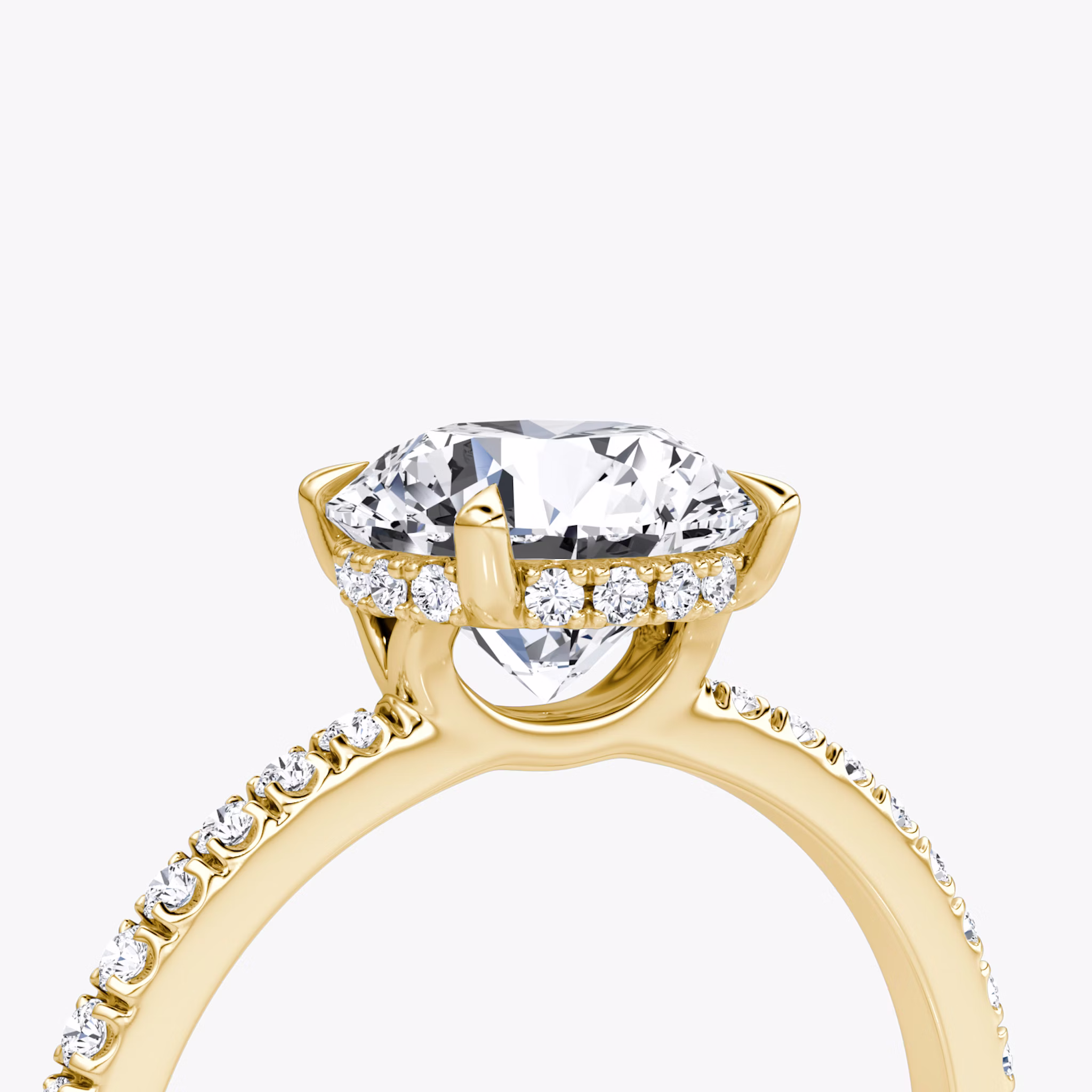The Signature | Round Brilliant | 18k | Yellow Gold | bandAccent: Pavé | bandWidth: standard | caratWeight: other | hiddenHalo: yes | diamondOrientation: vertical