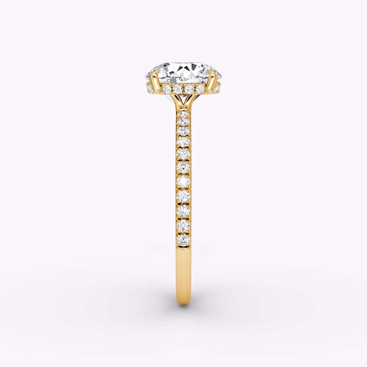 The Signature | Round Brilliant | 18k | Yellow Gold | bandAccent: Pavé | bandWidth: standard | caratWeight: other | hiddenHalo: yes | diamondOrientation: vertical
