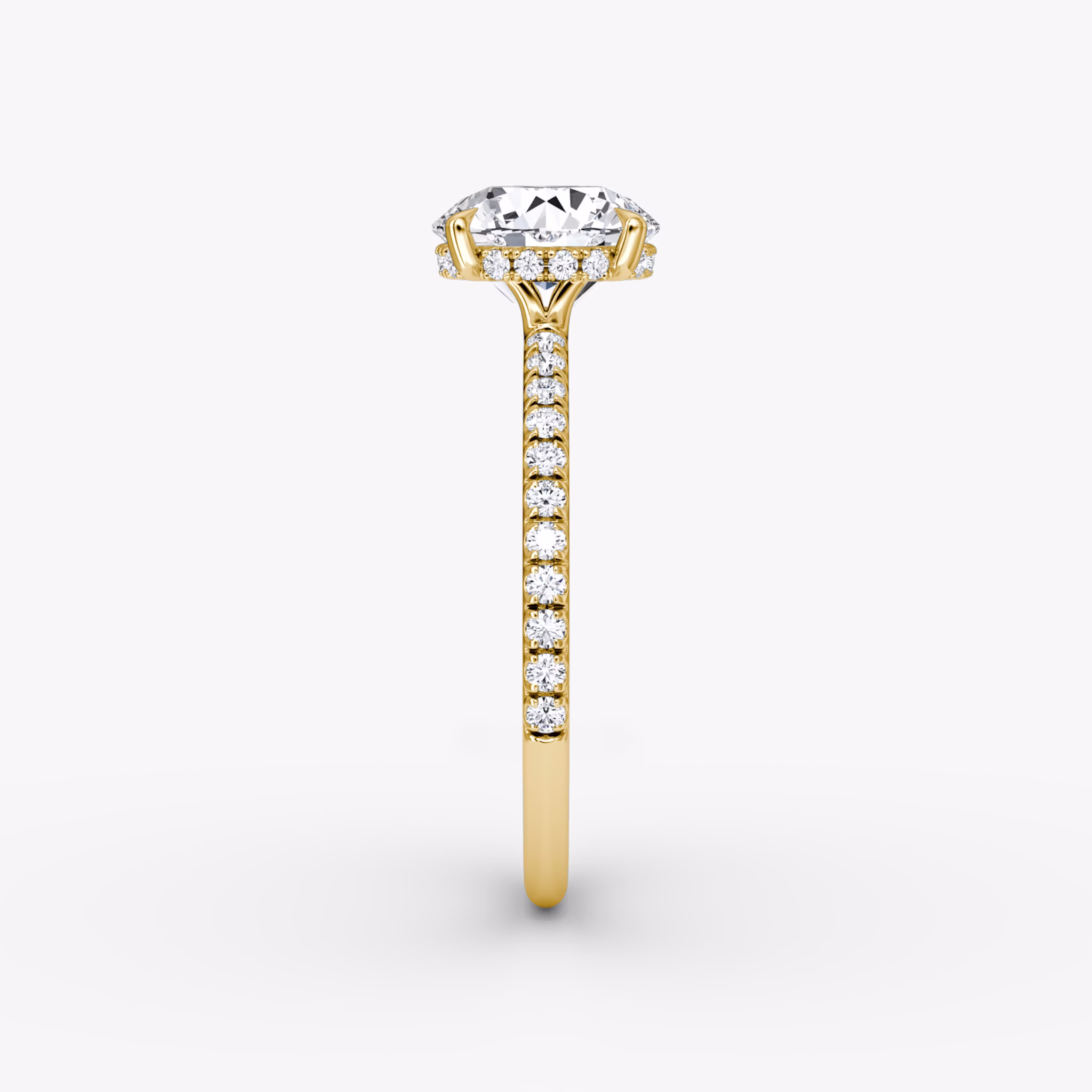 The Signature | Round Brilliant | 18k | Yellow Gold | bandAccent: Pavé | bandWidth: standard | caratWeight: other | hiddenHalo: yes | diamondOrientation: vertical