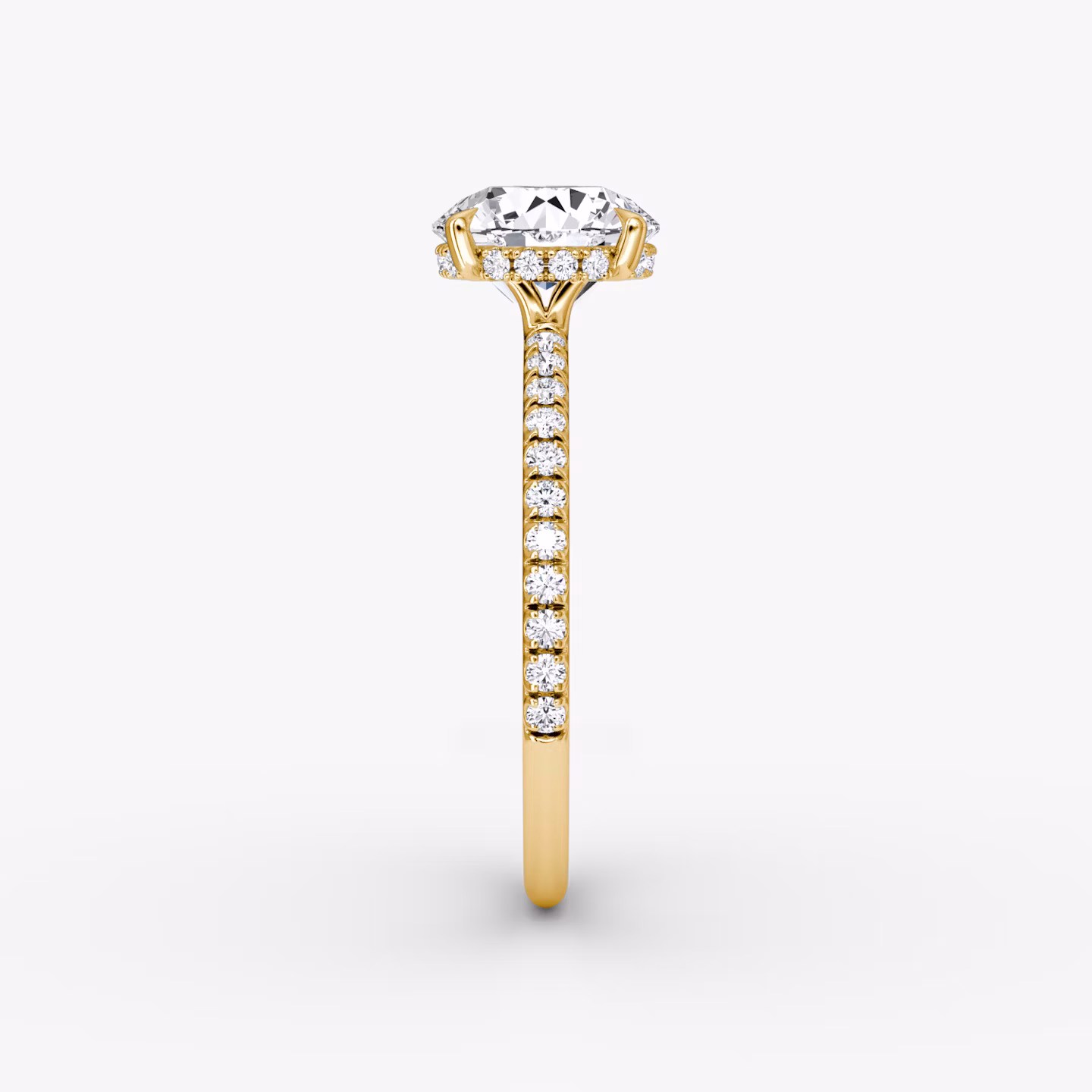 The Signature | Round Brilliant | 18k | Yellow Gold | bandAccent: Pavé | bandWidth: standard | caratWeight: 1.5ct | hiddenHalo: yes | diamondOrientation: horizontal