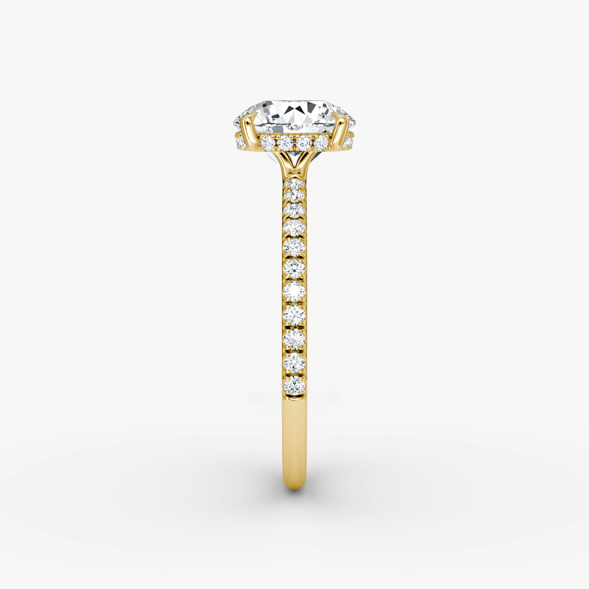 The Signature | Round Brilliant | 18k | Yellow Gold | bandAccent: Pavé | bandWidth: standard | caratWeight: other | hiddenHalo: yes | diamondOrientation: vertical