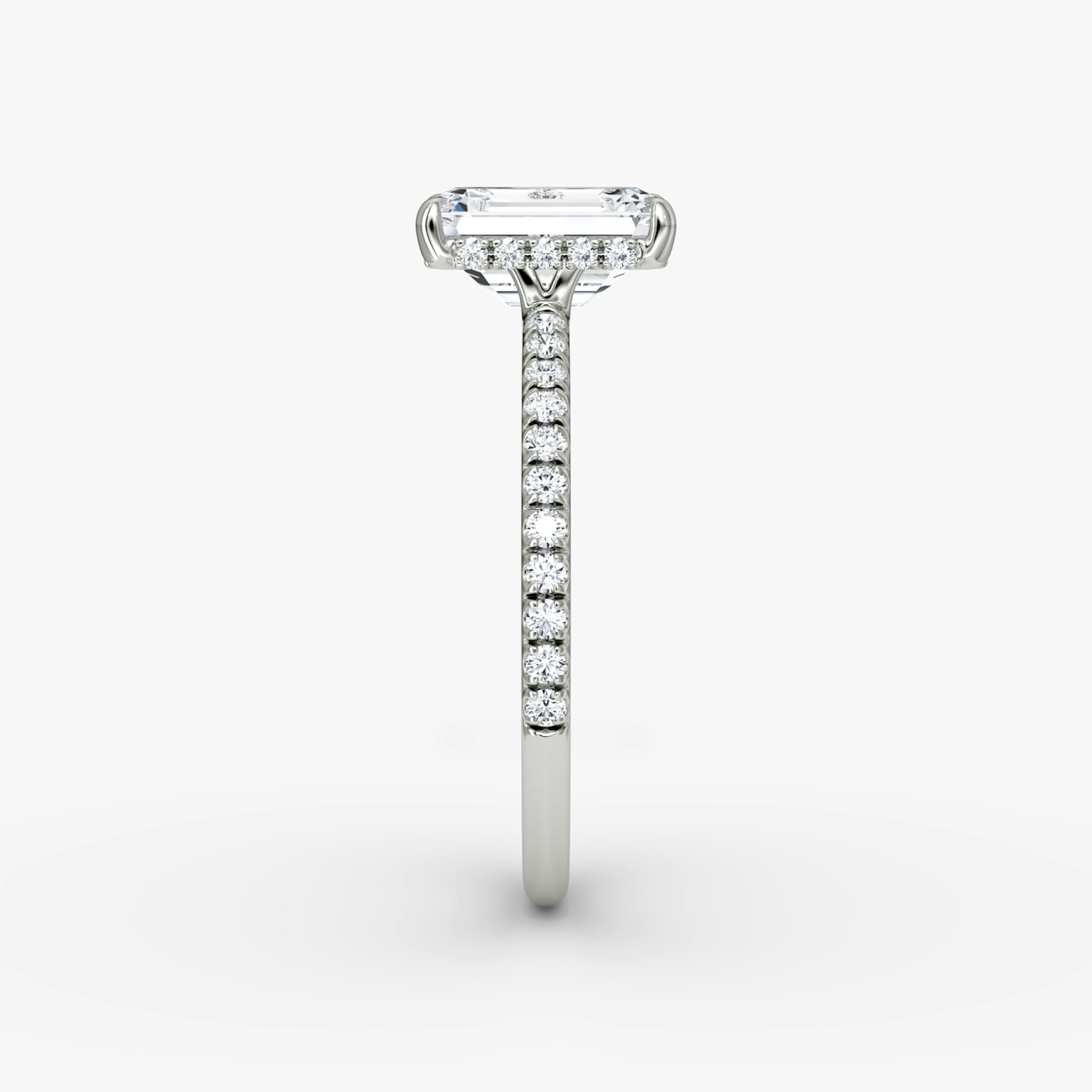 The Signature | Emerald | 18k | White Gold | bandAccent: Pavé | bandWidth: standard | hiddenHalo: yes | diamondOrientation: vertical | caratWeight: other