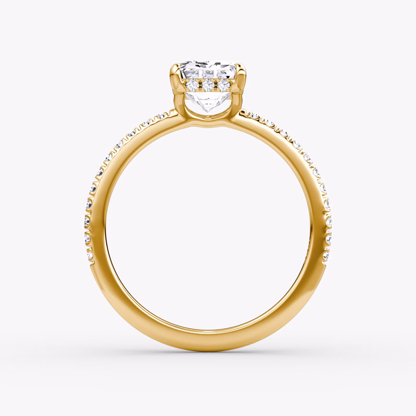 The Signature | Emerald | 18k | Yellow Gold | bandAccent: Pavé | bandWidth: standard | hiddenHalo: yes | diamondOrientation: vertical | caratWeight: other