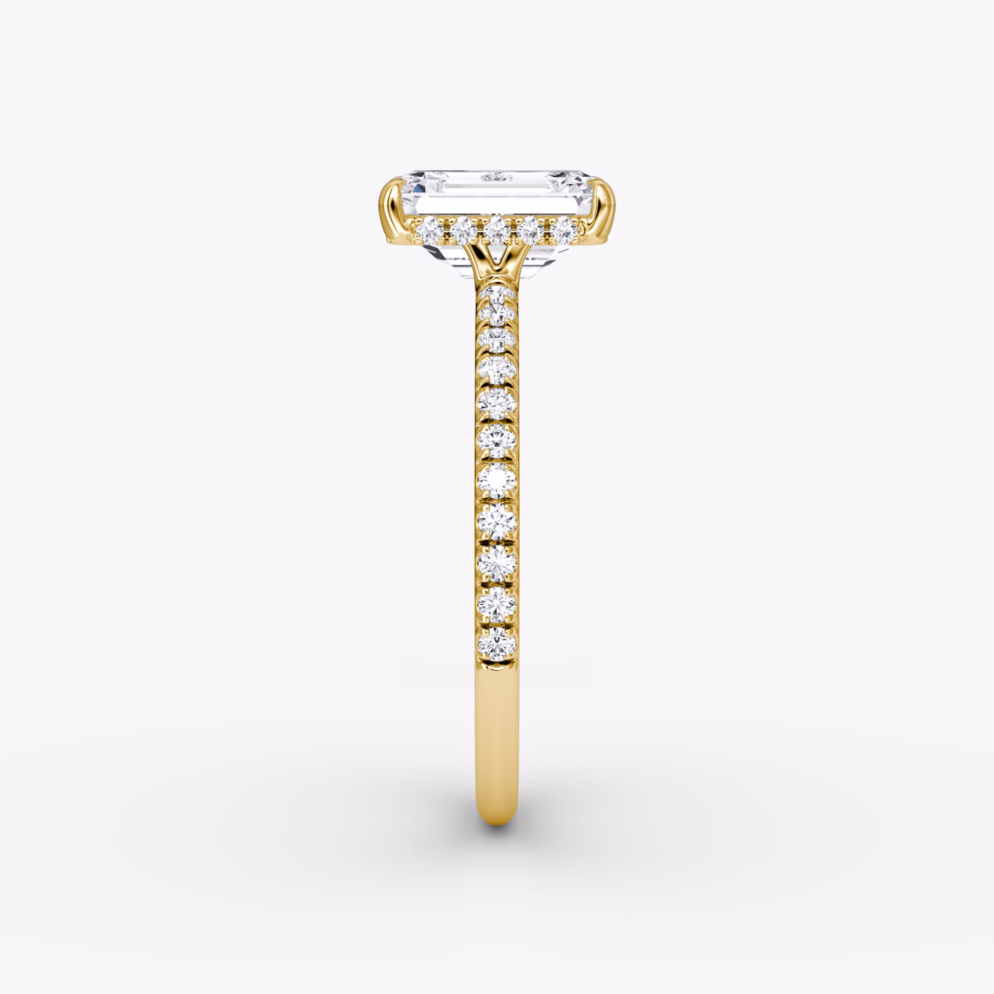 The Signature | Emerald | 18k | Yellow Gold | bandAccent: Pavé | bandWidth: standard | hiddenHalo: yes | diamondOrientation: vertical | caratWeight: other
