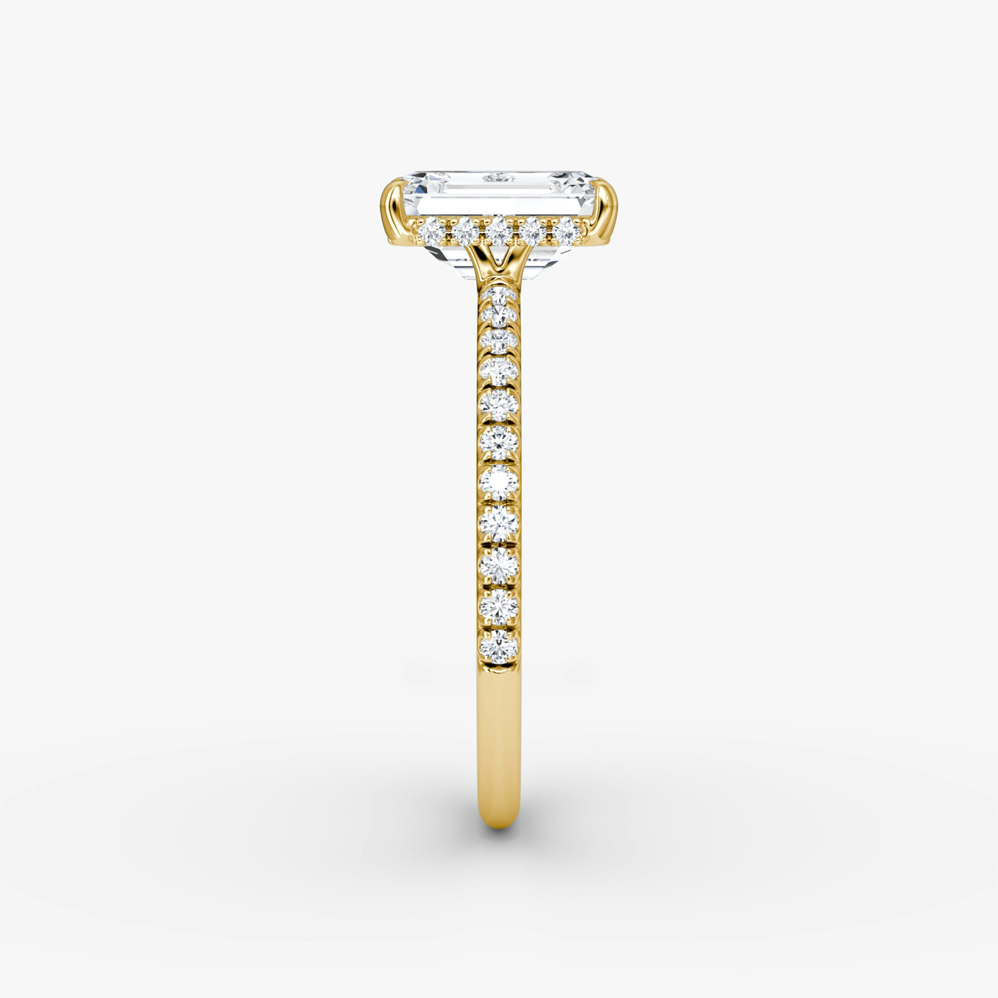 The Signature | Emerald | 18k | Yellow Gold | bandAccent: Pavé | bandWidth: standard | hiddenHalo: yes | diamondOrientation: vertical | caratWeight: other