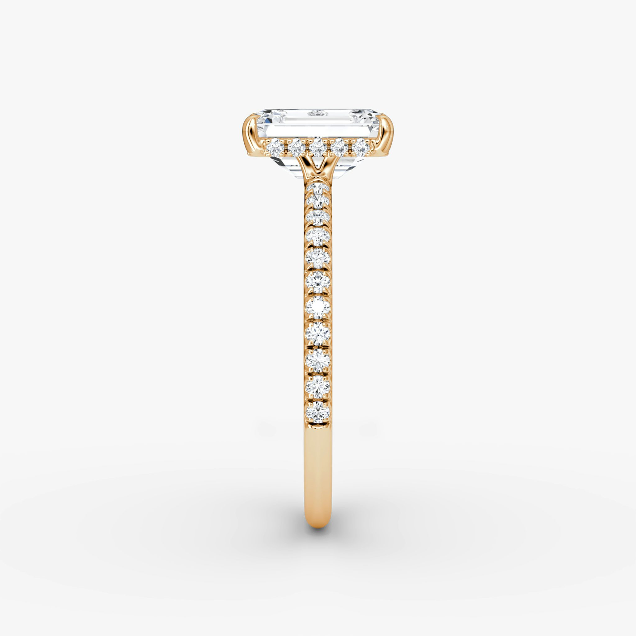 The Signature | Emerald | 14k | Rose Gold | bandAccent: Pavé | bandWidth: standard | hiddenHalo: yes | diamondOrientation: vertical | caratWeight: other