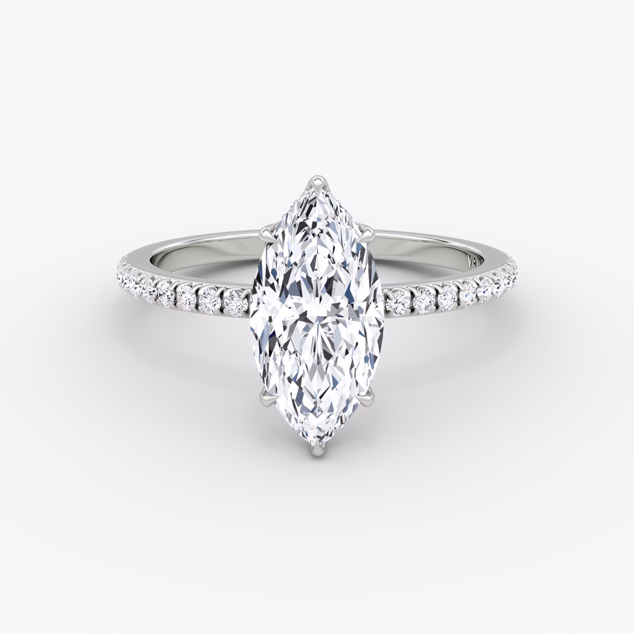 The Signature | Marquise | 18k | White Gold | bandAccent: Pavé | bandWidth: standard | hiddenHalo: yes | diamondOrientation: vertical | caratWeight: other