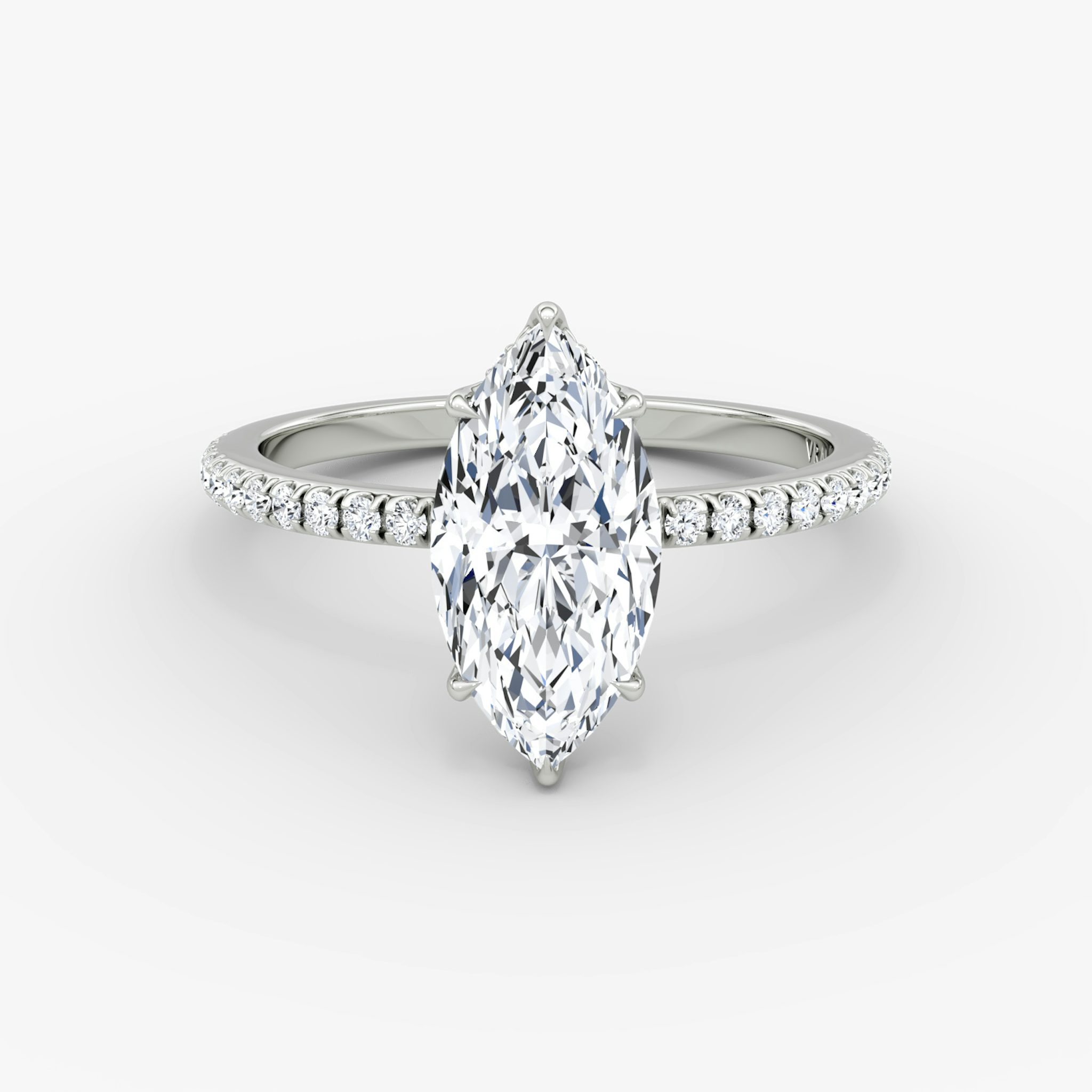 The Signature | Marquise | 18k | White Gold | bandAccent: Pavé | bandWidth: standard | hiddenHalo: yes | diamondOrientation: vertical | caratWeight: other