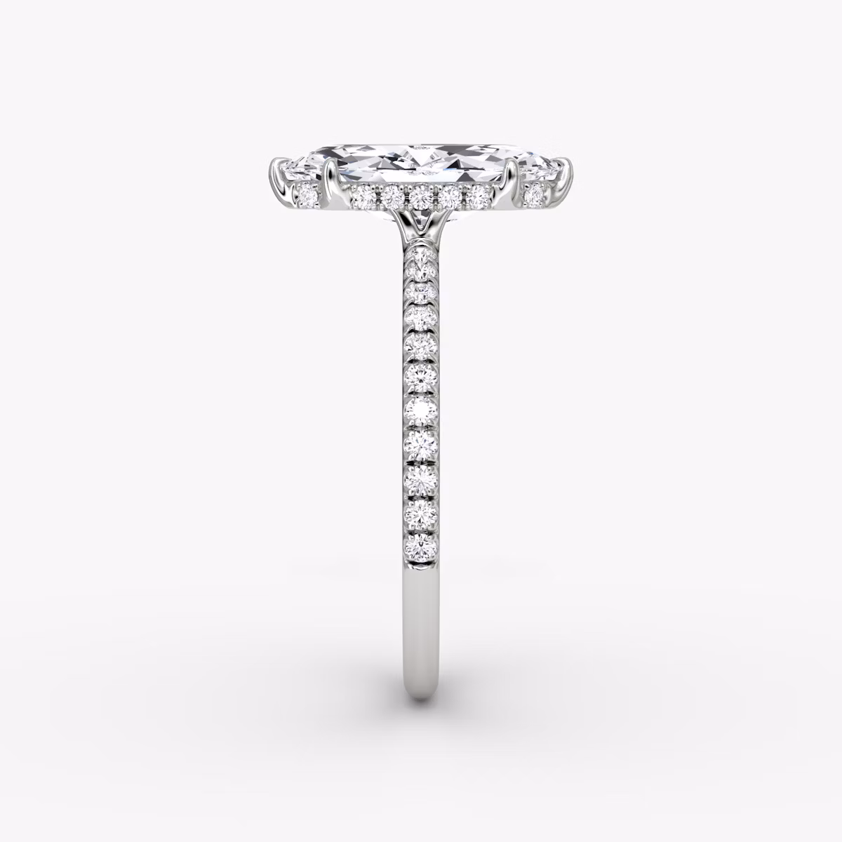 The Signature | Marquise | Platinum | bandAccent: Pavé | bandWidth: standard | hiddenHalo: yes | diamondOrientation: vertical | caratWeight: other