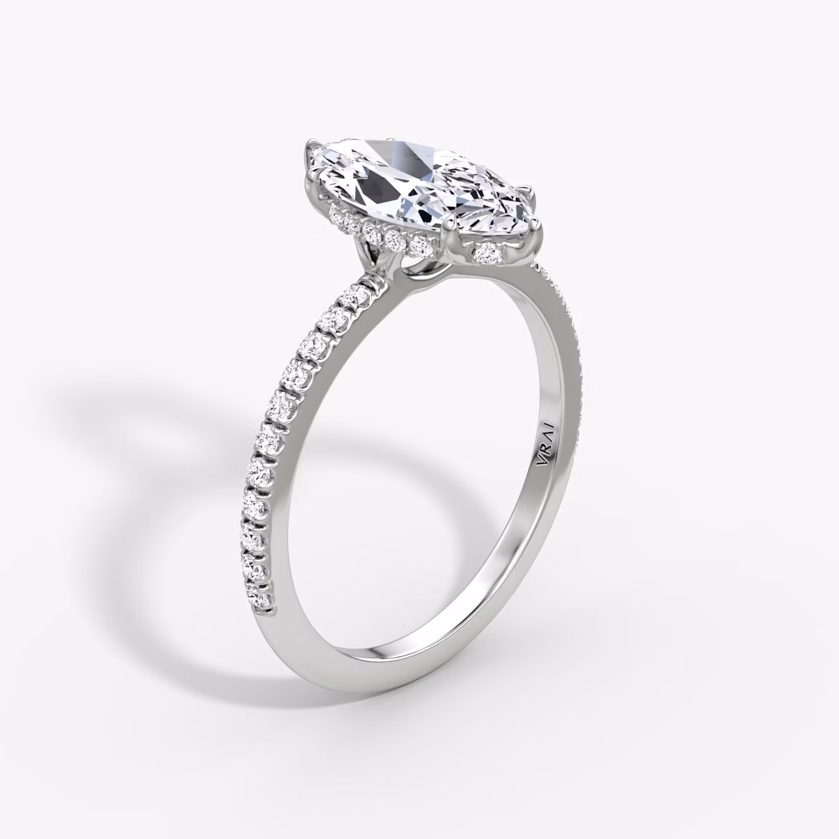 The Signature | Marquise | Platinum | bandAccent: Pavé | bandWidth: standard | hiddenHalo: yes | diamondOrientation: vertical | caratWeight: other
