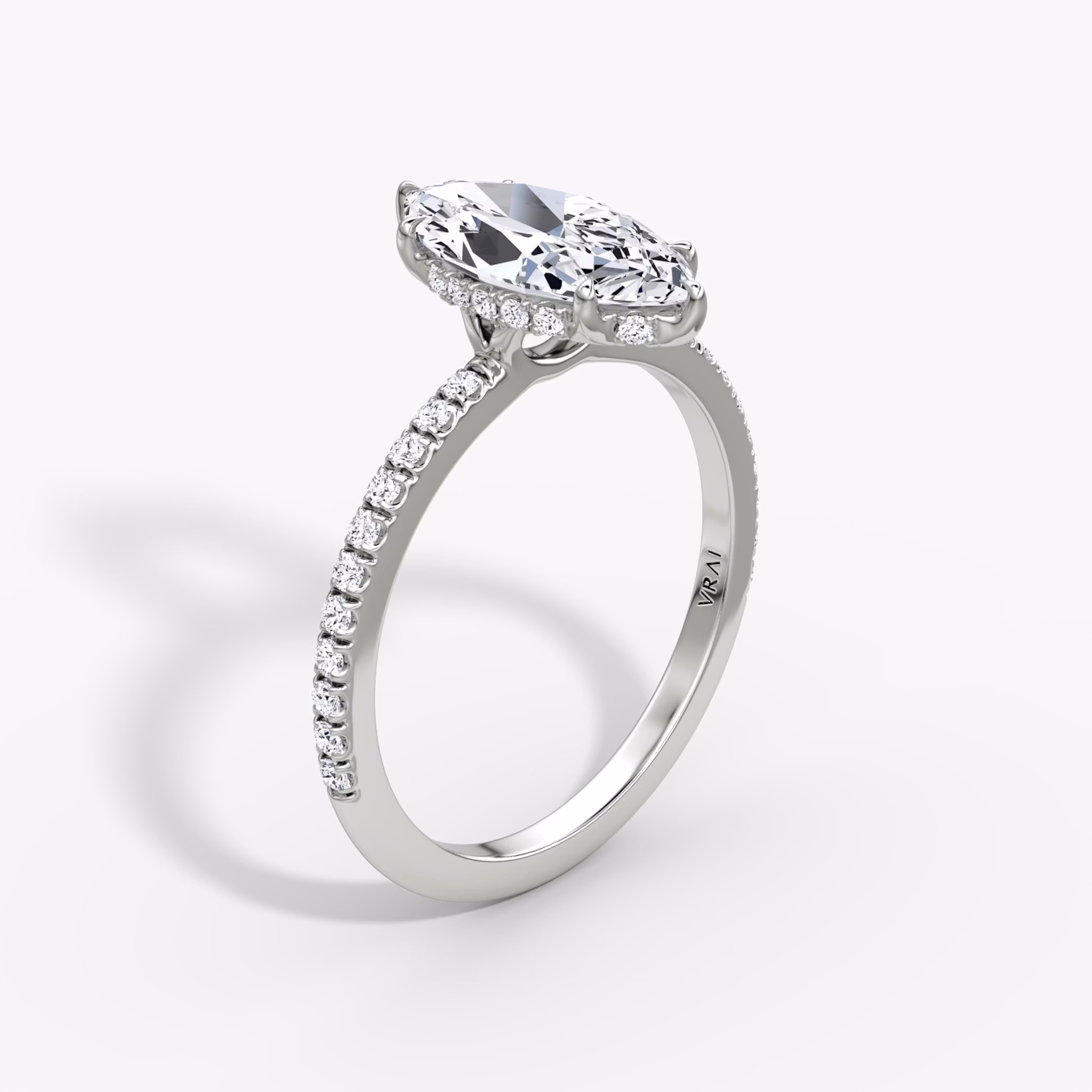 The Signature | Marquise | 18k | White Gold | bandAccent: Pavé | bandWidth: standard | hiddenHalo: yes | diamondOrientation: vertical | caratWeight: other