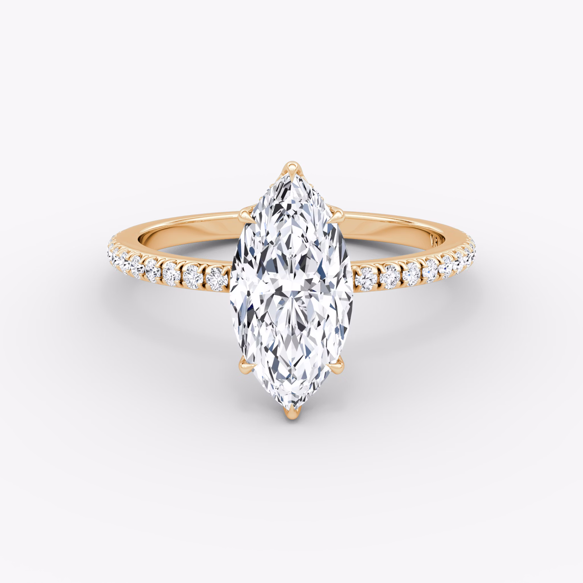 Signature | Marquise | 14k | Roségold | bandAccent: Mit Pavé-Besatz | bandWidth: standard | hiddenHalo: yes | diamondOrientation: vertical | caratWeight: other