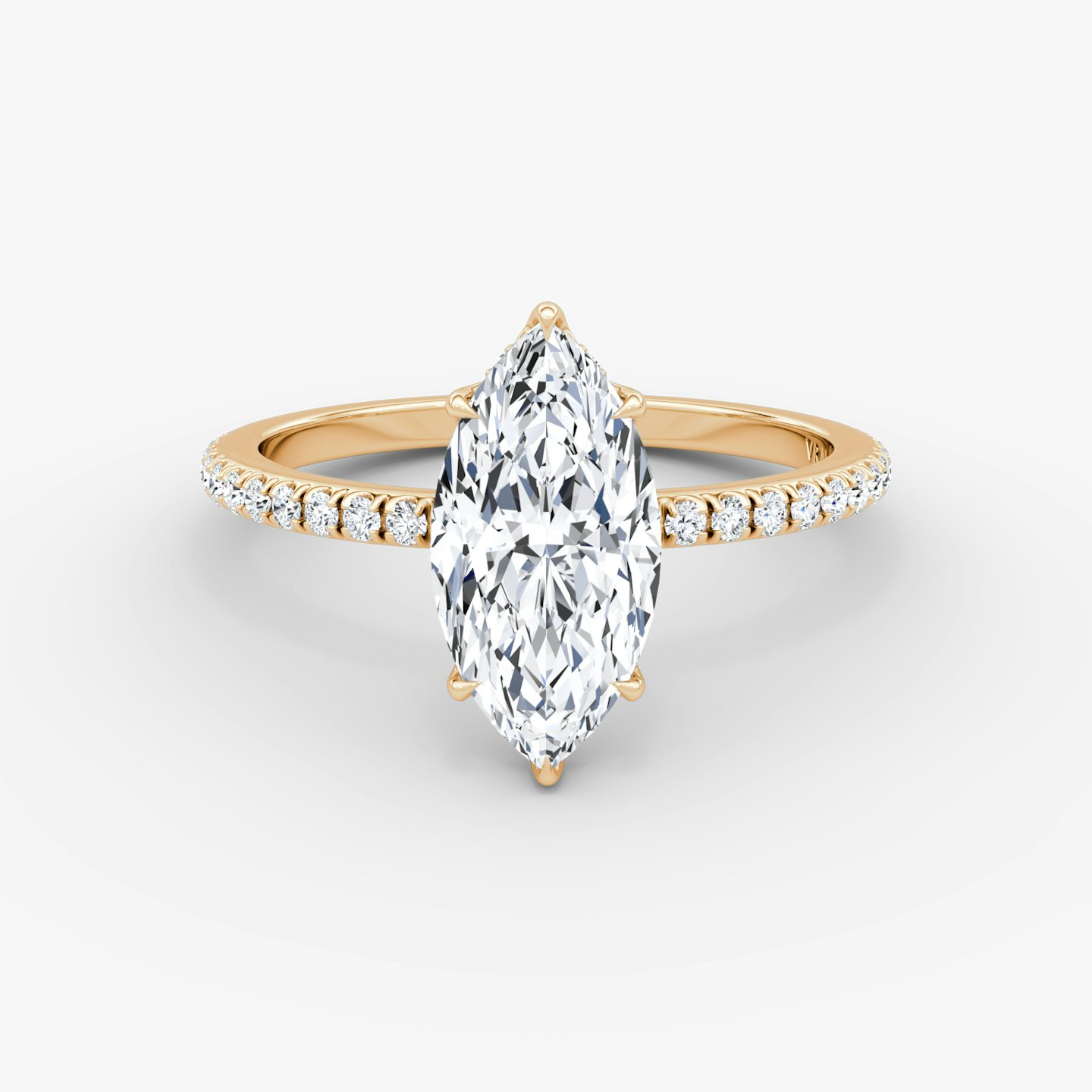 Signature | Marquise | 14k | Roségold | bandAccent: Mit Pavé-Besatz | bandWidth: standard | hiddenHalo: yes | diamondOrientation: vertical | caratWeight: other