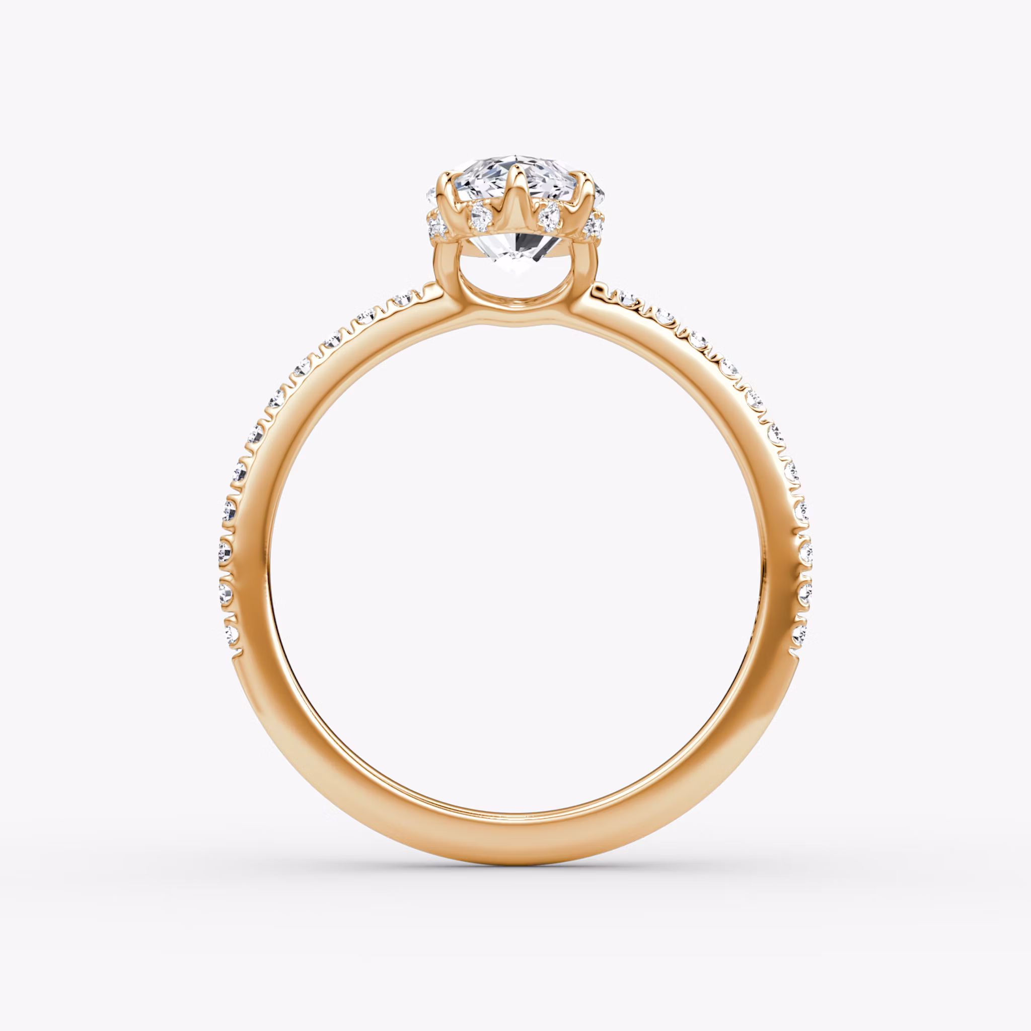 Signature | Marquise | 14k | Roségold | bandAccent: Mit Pavé-Besatz | bandWidth: standard | hiddenHalo: yes | diamondOrientation: vertical | caratWeight: other
