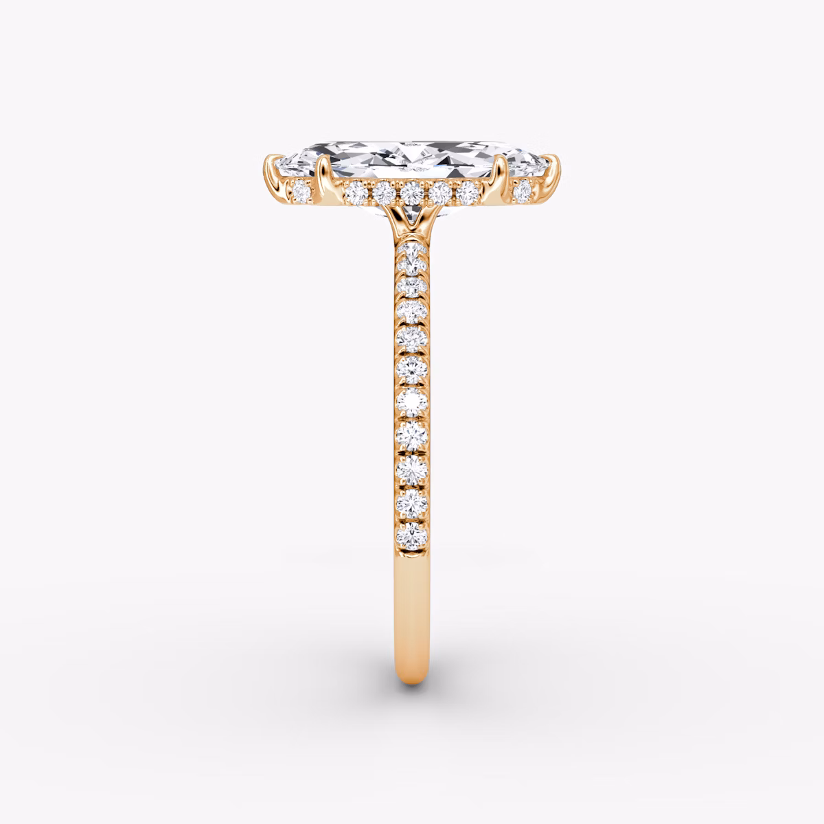 The Signature | Marquise | 14k | Rose Gold | bandAccent: Pavé | bandWidth: standard | hiddenHalo: yes | diamondOrientation: vertical | caratWeight: other