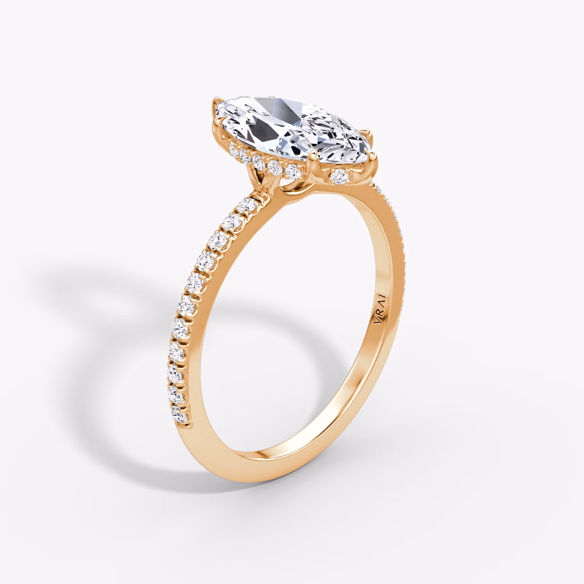 The Signature | Marquise | 14k | Rose Gold | bandAccent: Pavé | bandWidth: standard | hiddenHalo: yes | diamondOrientation: vertical | caratWeight: other