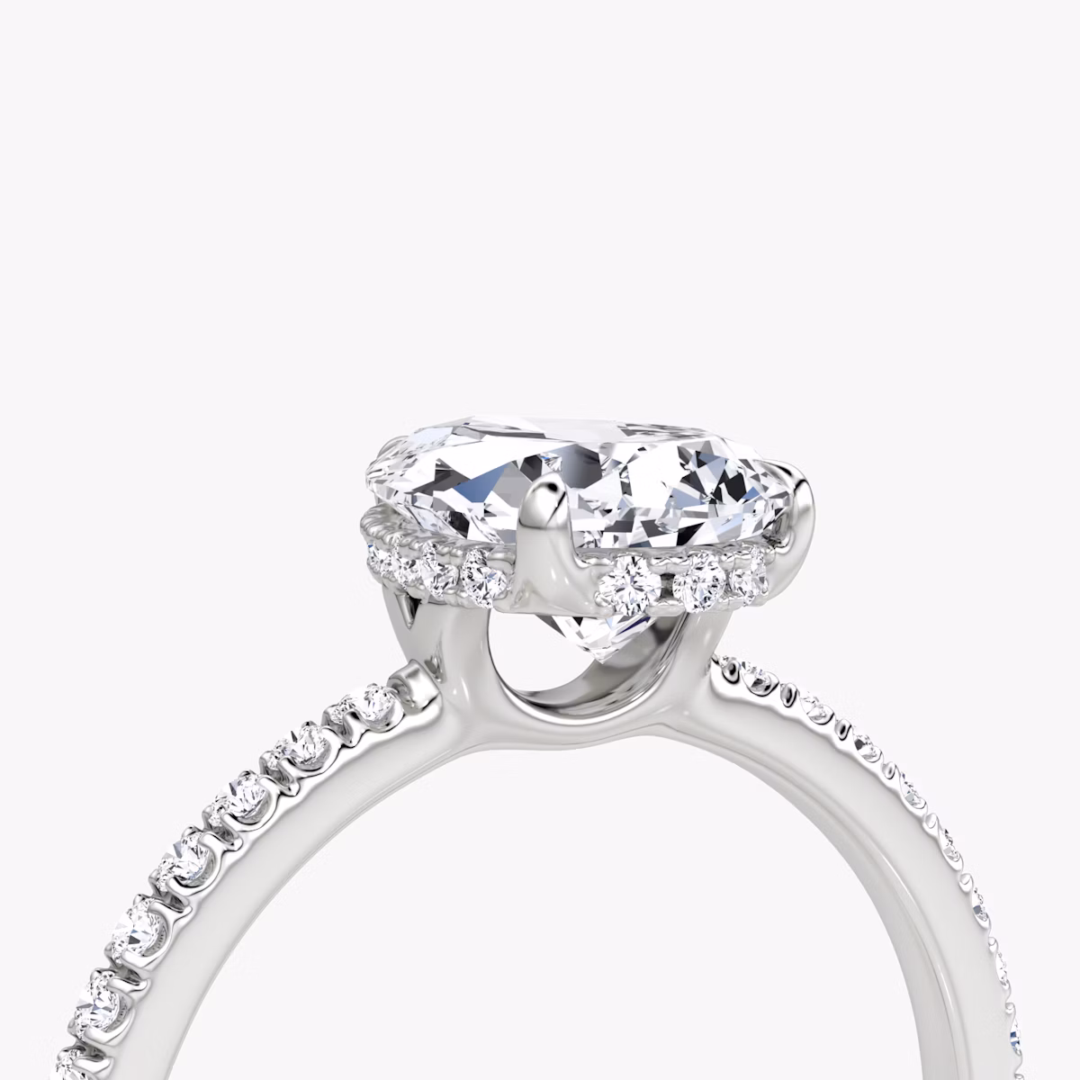 The Signature | Pear | Platinum | bandAccent: Pavé | bandWidth: standard | hiddenHalo: yes | diamondOrientation: vertical | caratWeight: other