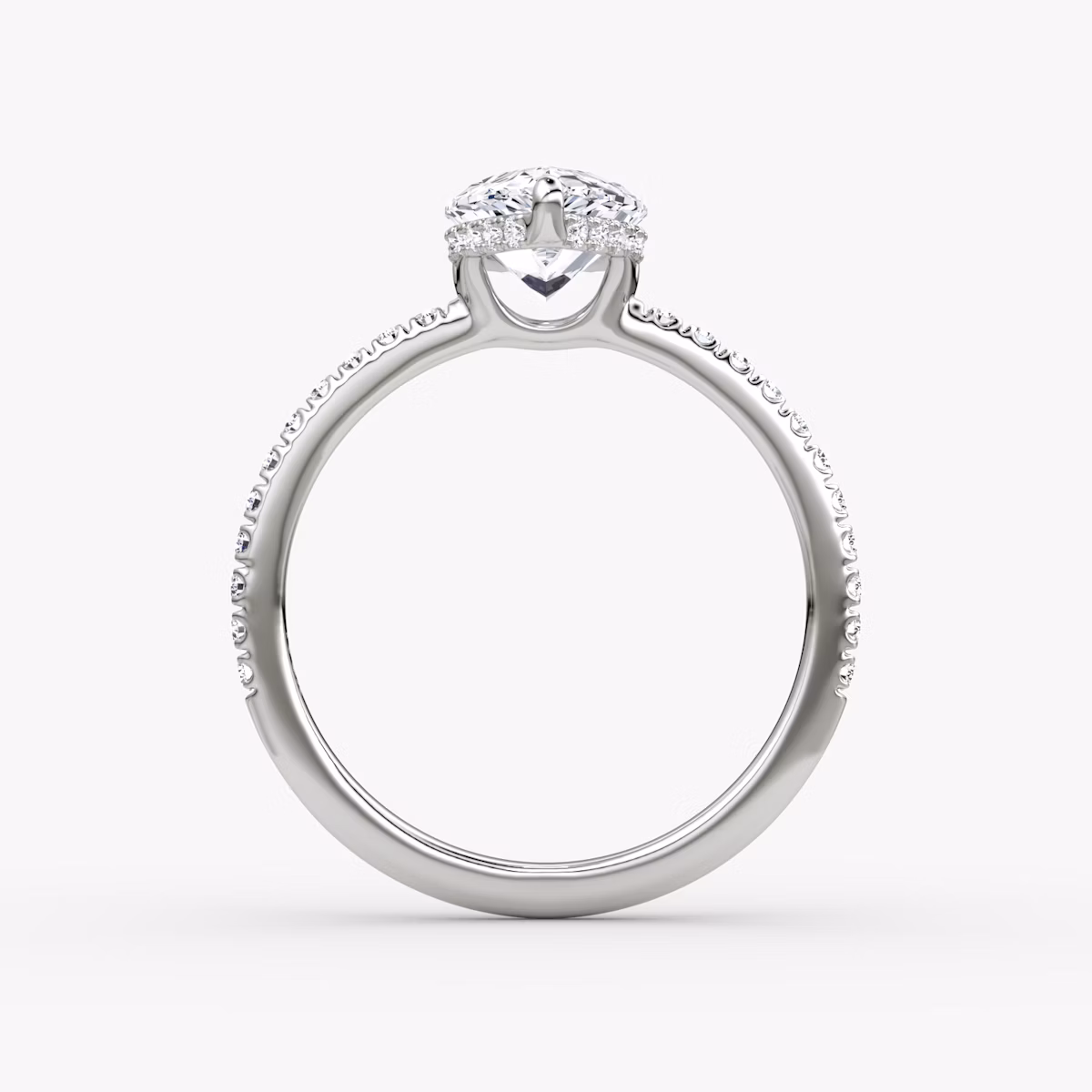 The Signature | Pear | Platinum | bandAccent: Pavé | bandWidth: standard | hiddenHalo: yes | diamondOrientation: vertical | caratWeight: other