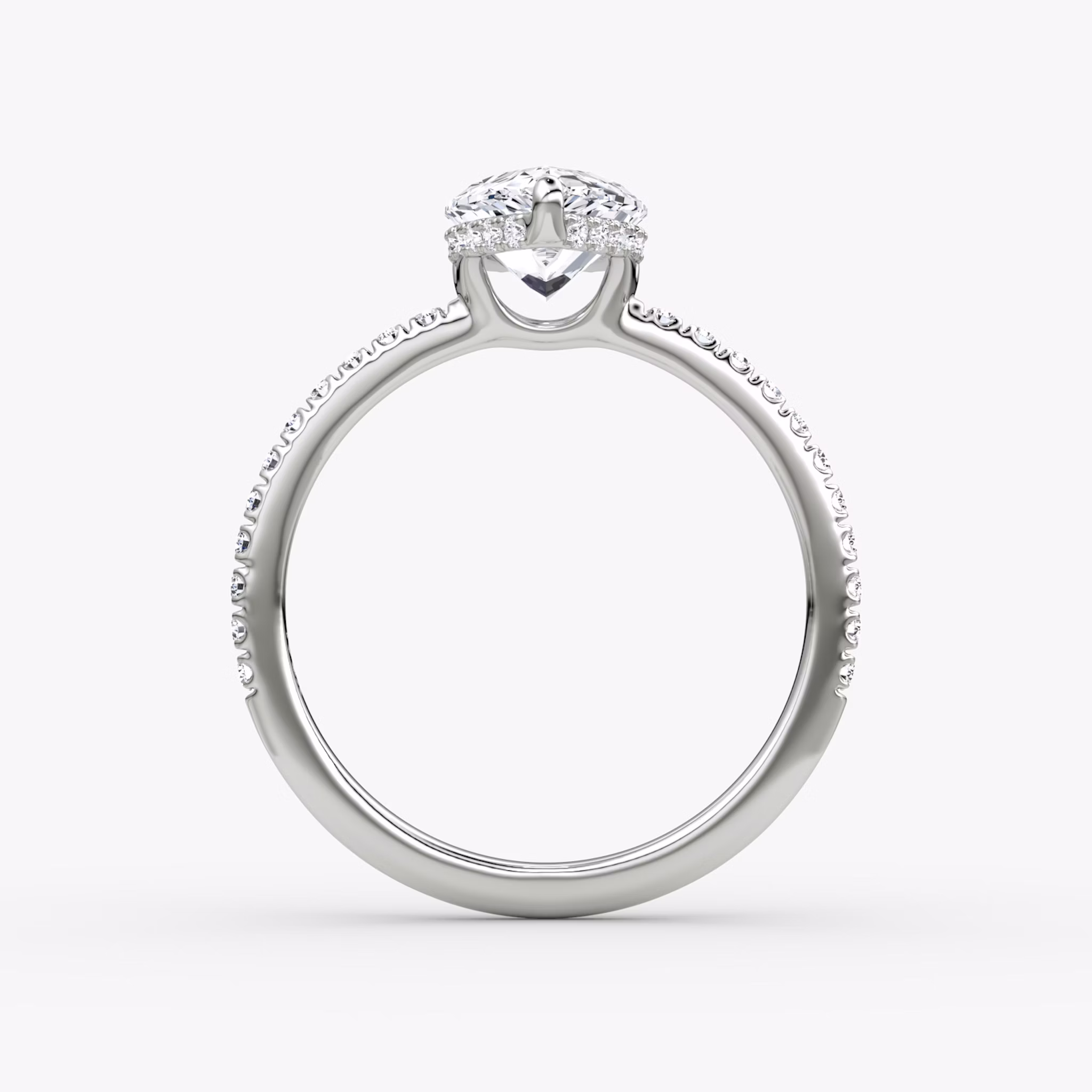 The Signature | Pear | 18k | White Gold | bandAccent: Pavé | bandWidth: standard | hiddenHalo: yes | diamondOrientation: vertical | caratWeight: other