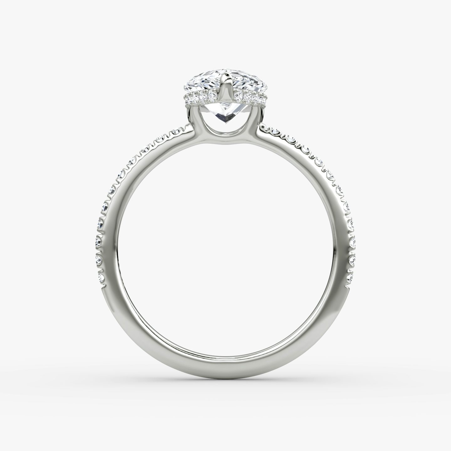 The Signature | Pear | 18k | White Gold | bandAccent: Pavé | bandWidth: standard | hiddenHalo: yes | diamondOrientation: vertical | caratWeight: other