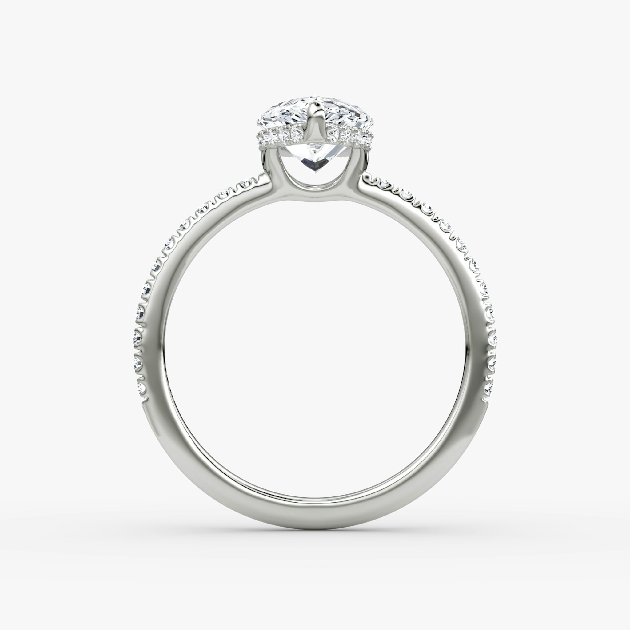 The Signature | Pear | 18k | White Gold | bandAccent: Pavé | bandWidth: standard | hiddenHalo: yes | diamondOrientation: vertical | caratWeight: other