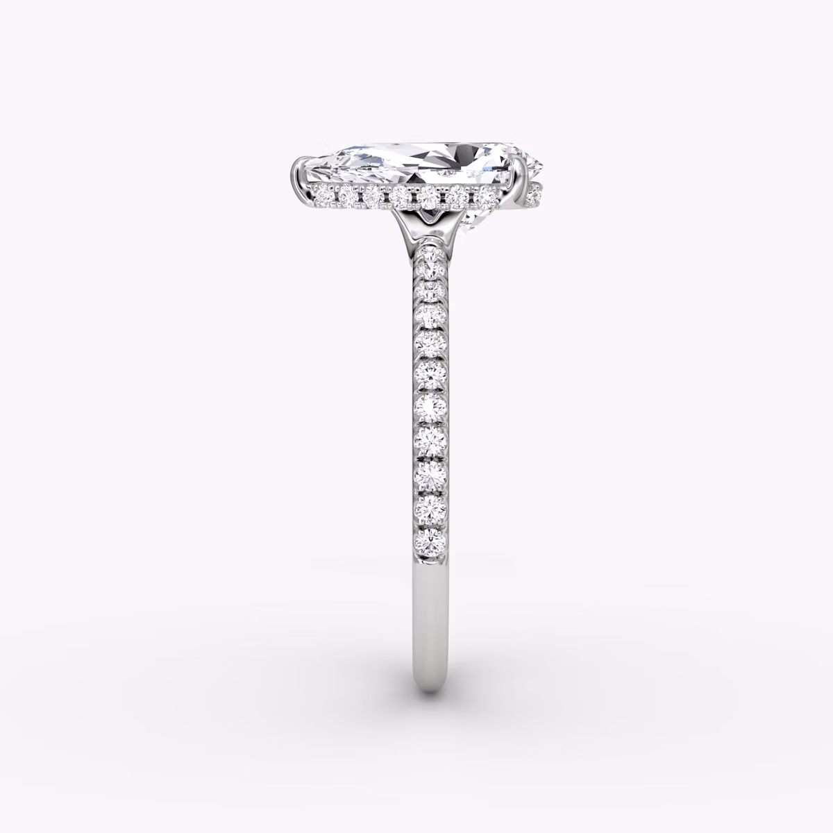 The Signature | Pear | Platinum | bandAccent: Pavé | bandWidth: standard | hiddenHalo: yes | diamondOrientation: vertical | caratWeight: other