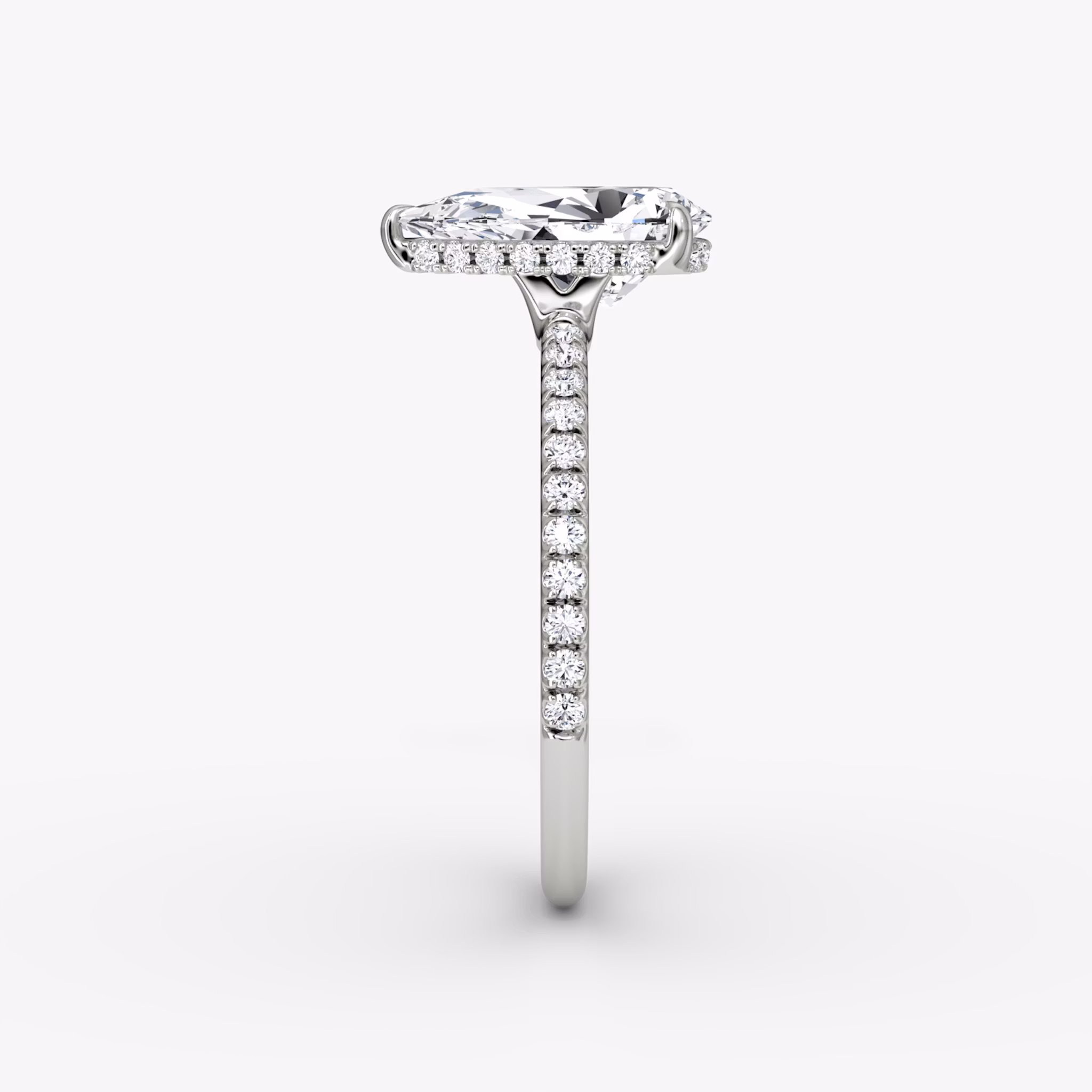 The Signature | Pear | 18k | White Gold | bandAccent: Pavé | bandWidth: standard | hiddenHalo: yes | diamondOrientation: vertical | caratWeight: other