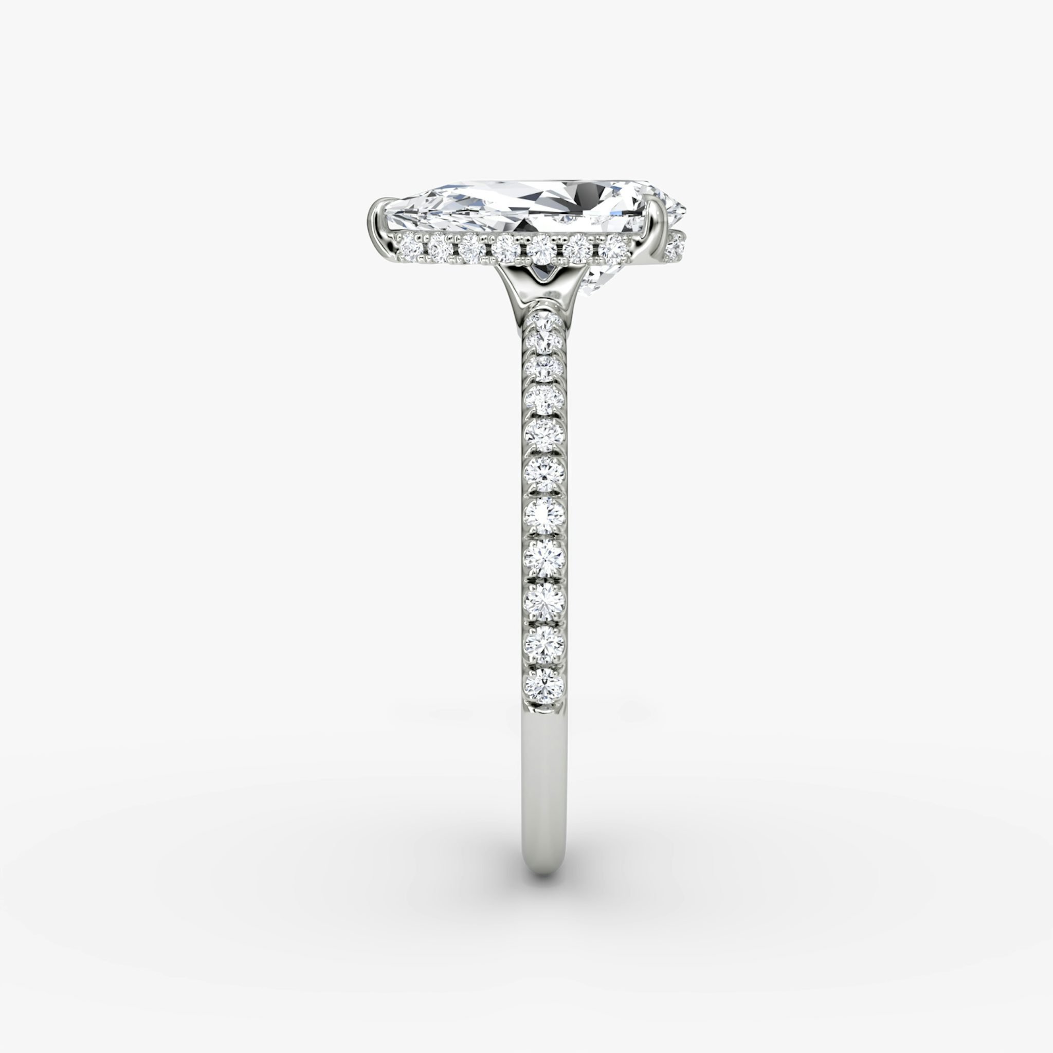The Signature | Pear | 18k | White Gold | bandAccent: Pavé | bandWidth: standard | hiddenHalo: yes | diamondOrientation: vertical | caratWeight: other