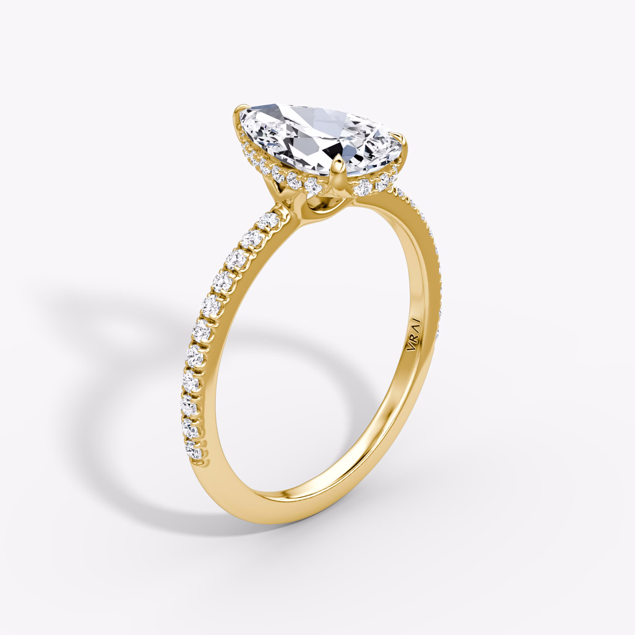 The Signature | Pear | 18k | Yellow Gold | bandAccent: Pavé | bandWidth: standard | hiddenHalo: yes | diamondOrientation: vertical | caratWeight: other