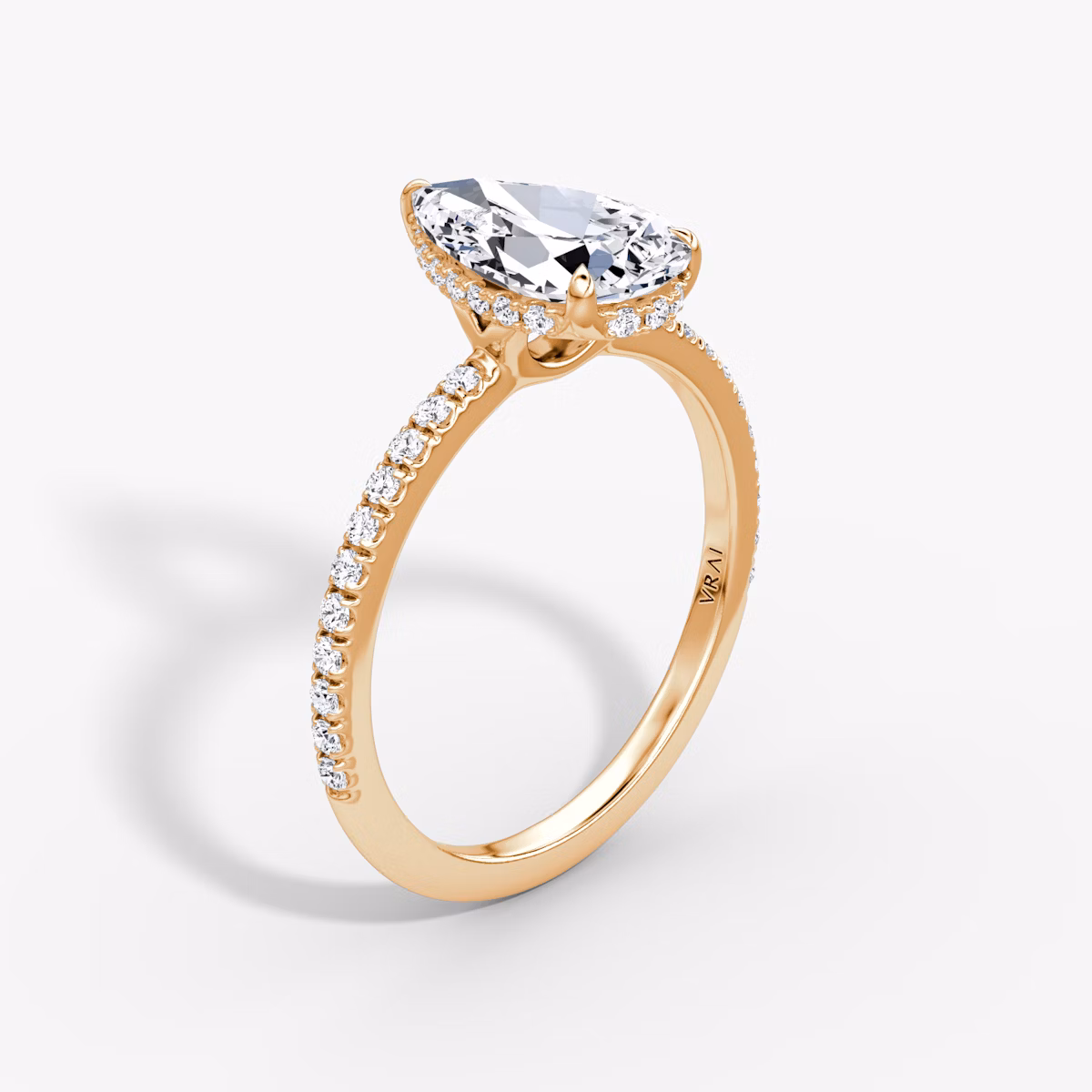 The Signature | Pear | 14k | Rose Gold | bandAccent: Pavé | bandWidth: standard | hiddenHalo: yes | diamondOrientation: vertical | caratWeight: other