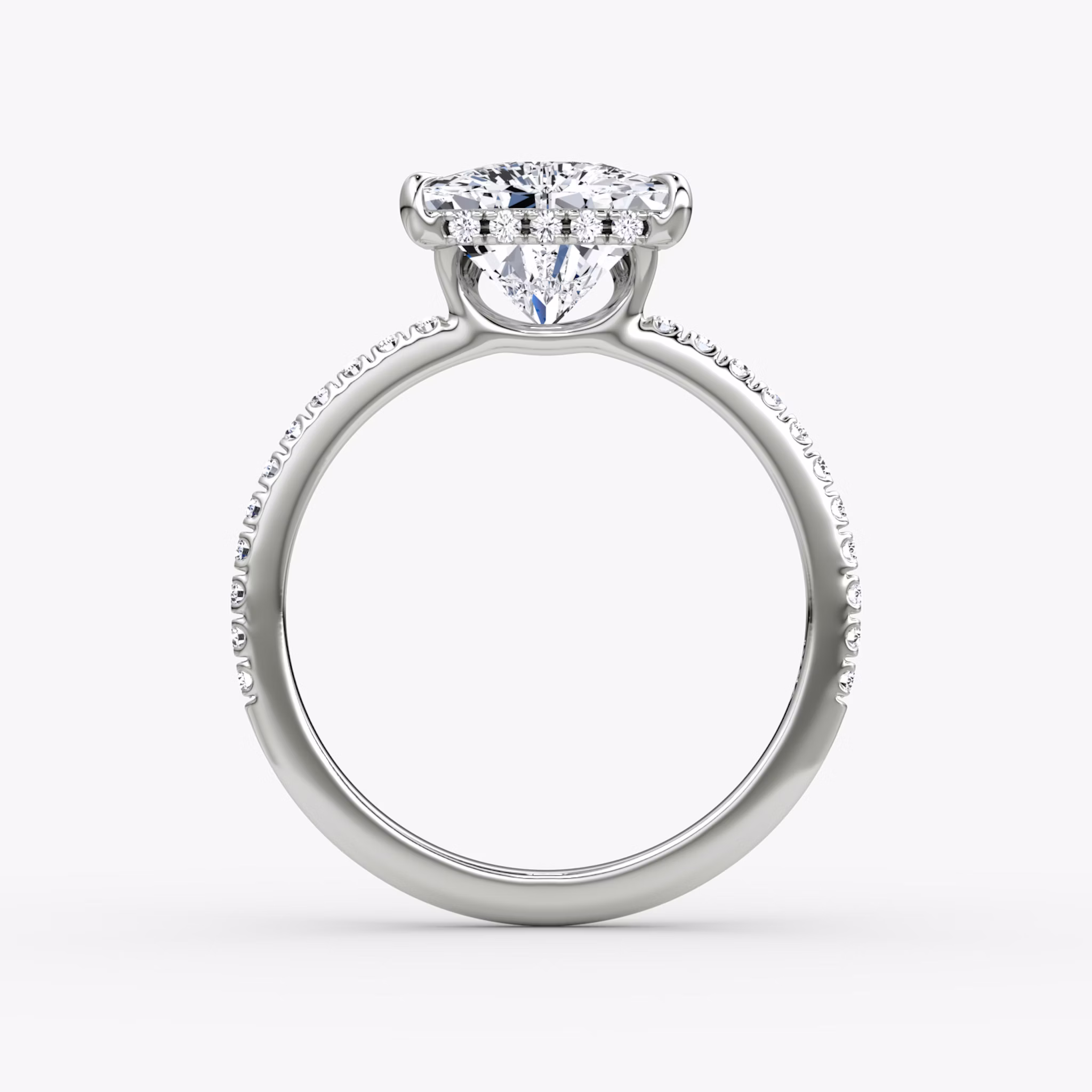 The Signature | Trillion | 18k | White Gold | bandAccent: Pavé | bandWidth: standard | hiddenHalo: yes | diamondOrientation: vertical | caratWeight: other